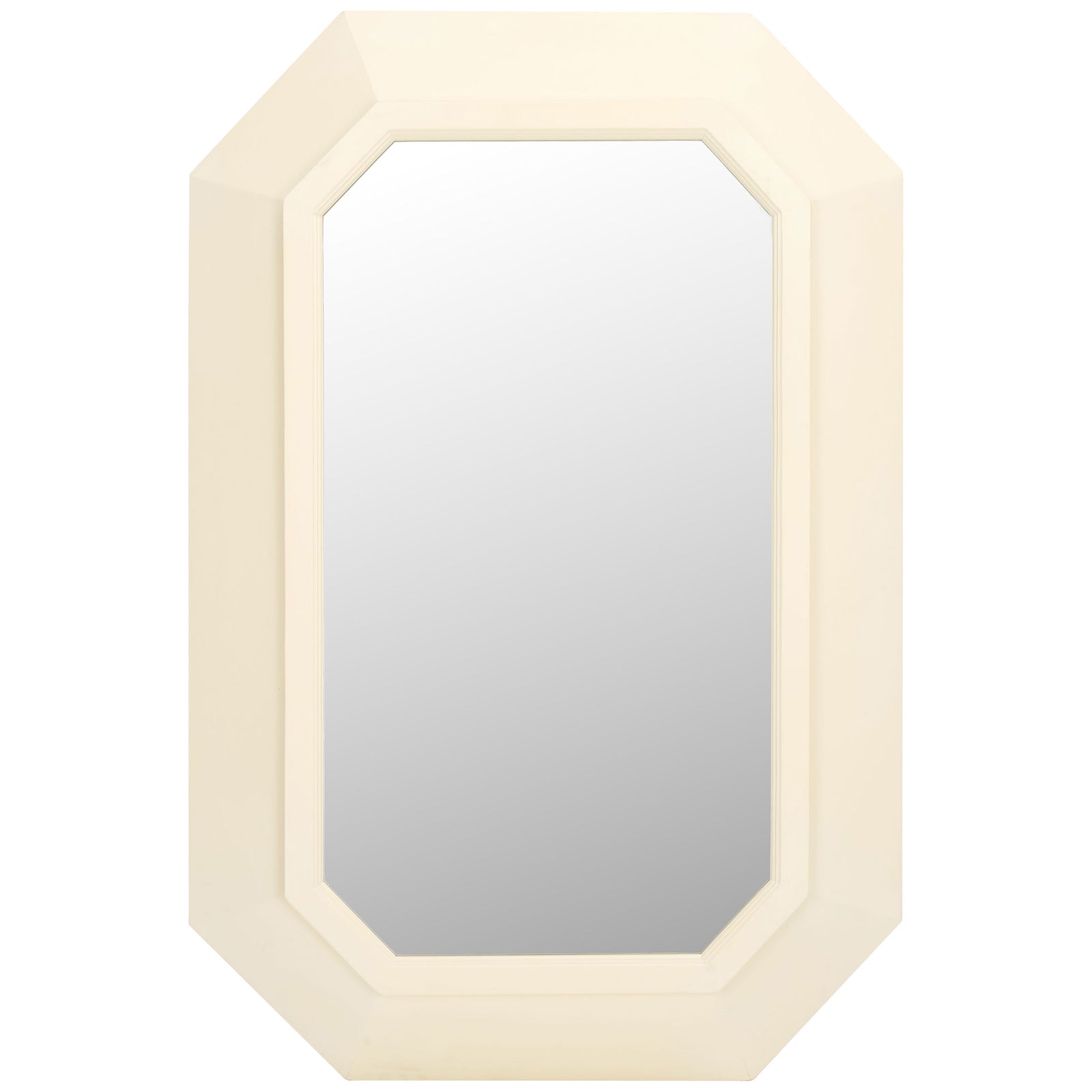 A broad white frame gives this octagonal wall mirror a crisp, sculptural silhouette. || MRR9009A || front_studio