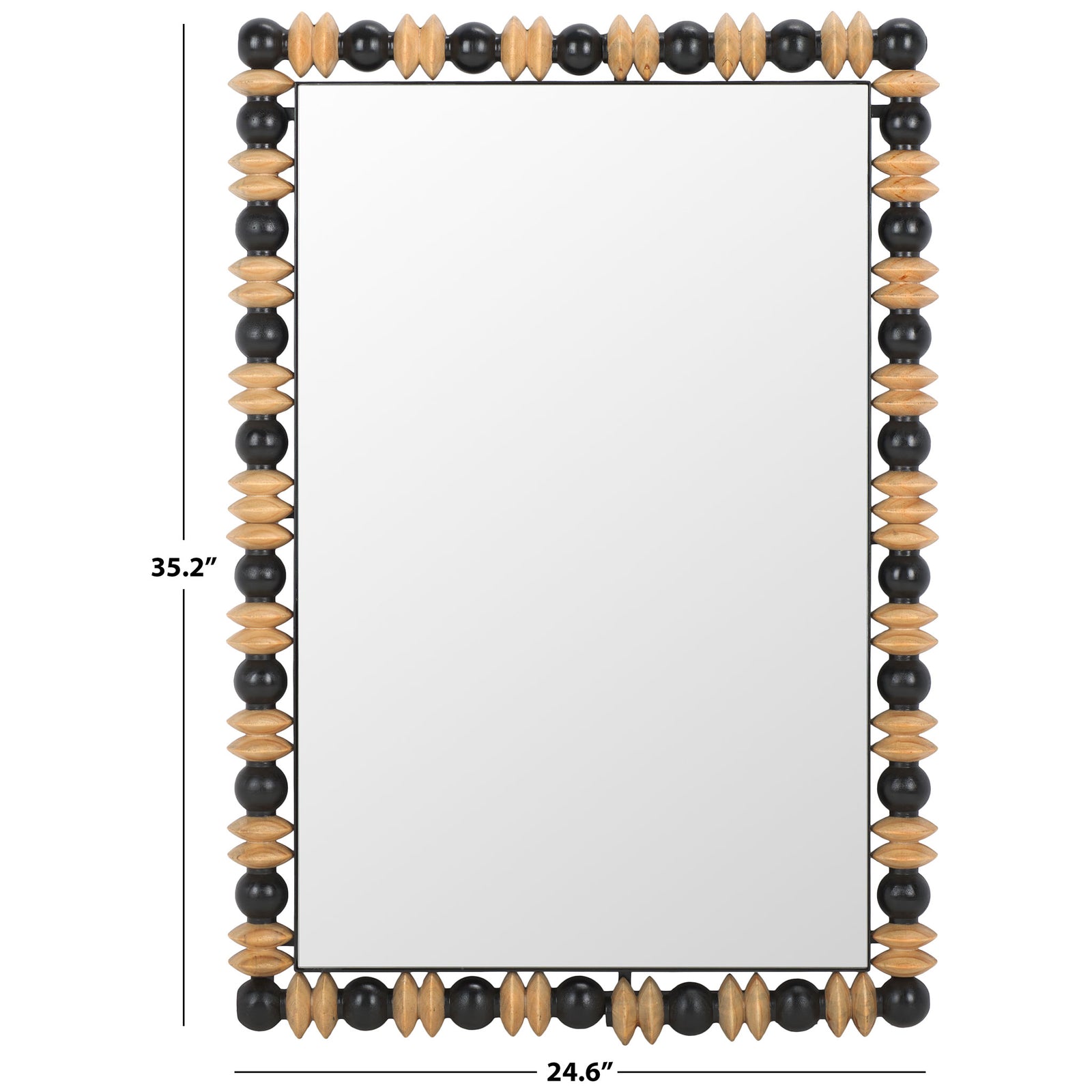A 24.6-inch-wide, 35.2-inch-tall mirror balances generous reflection with a sculptural two-tone frame. || MRR9011A || dimension_studio