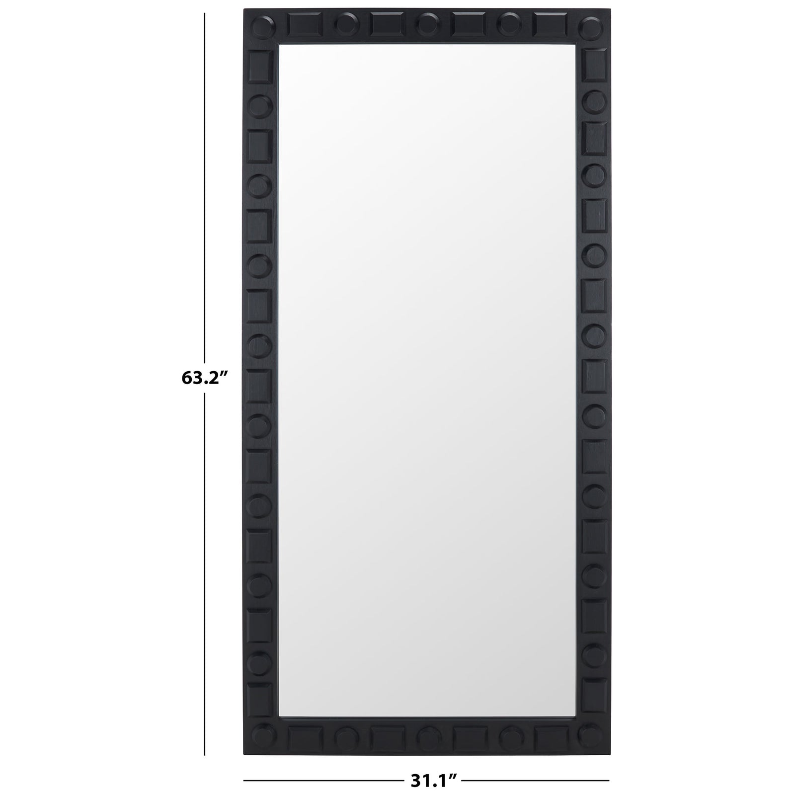 Black geometric-framed mirror measures 31.1 inches wide and 63.2 inches tall || MRR9022A || dimension_studio