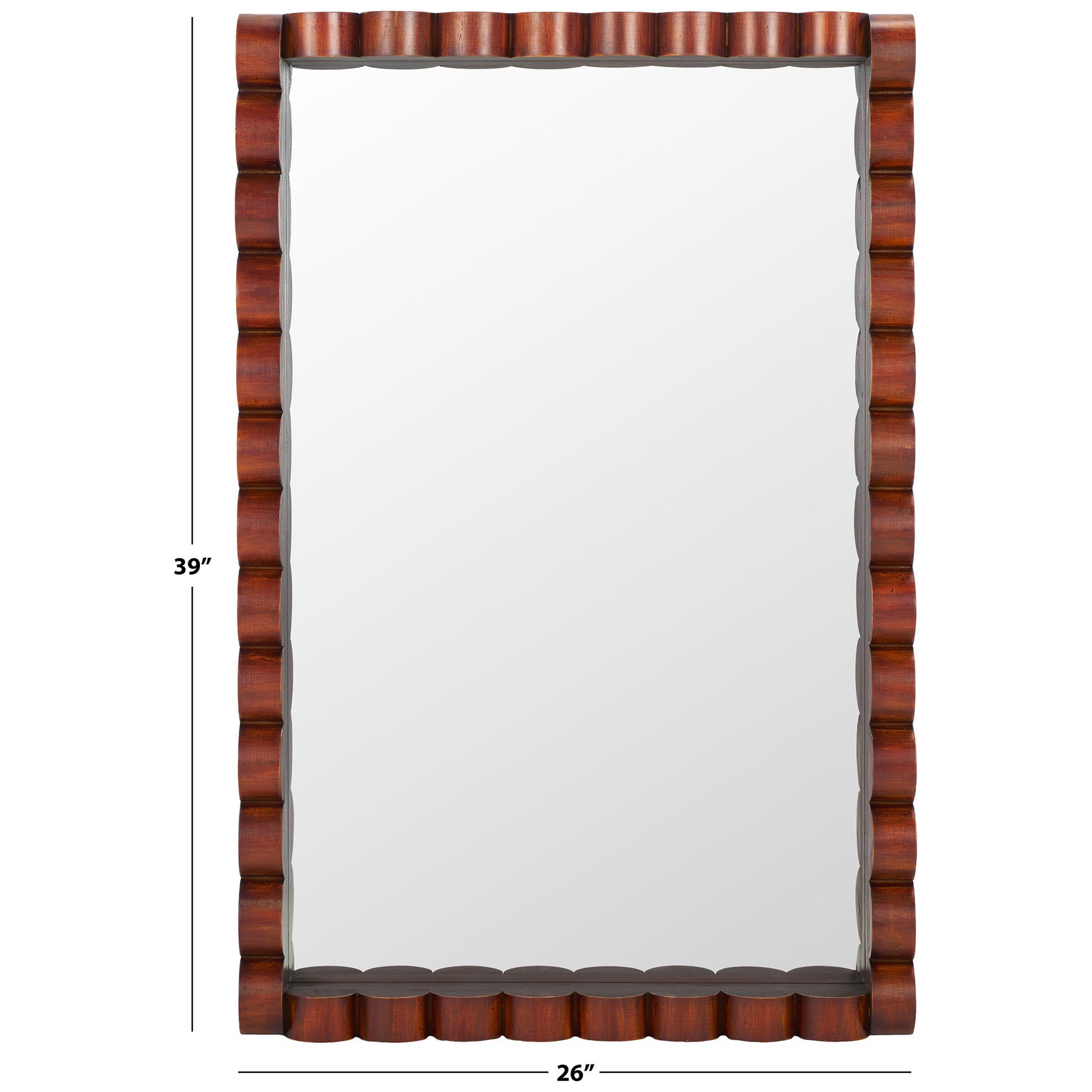 A 26-by-39-inch mirror features a carved wood border in a rich walnut tone || MRR9023A || dimension_studio