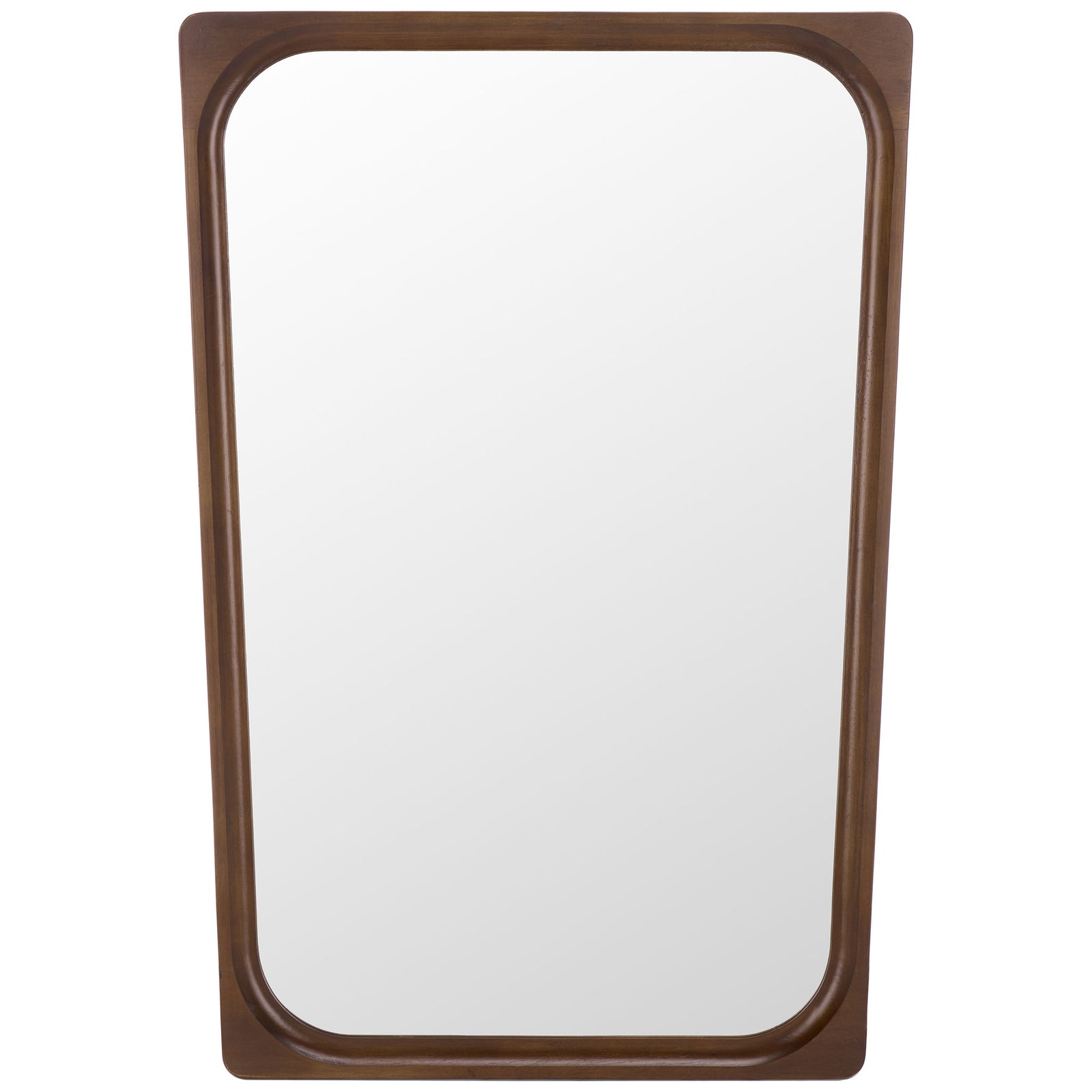 Warm brown wood frame surrounds inset glass with softly rounded inner corners || MRR9031A || front_studio