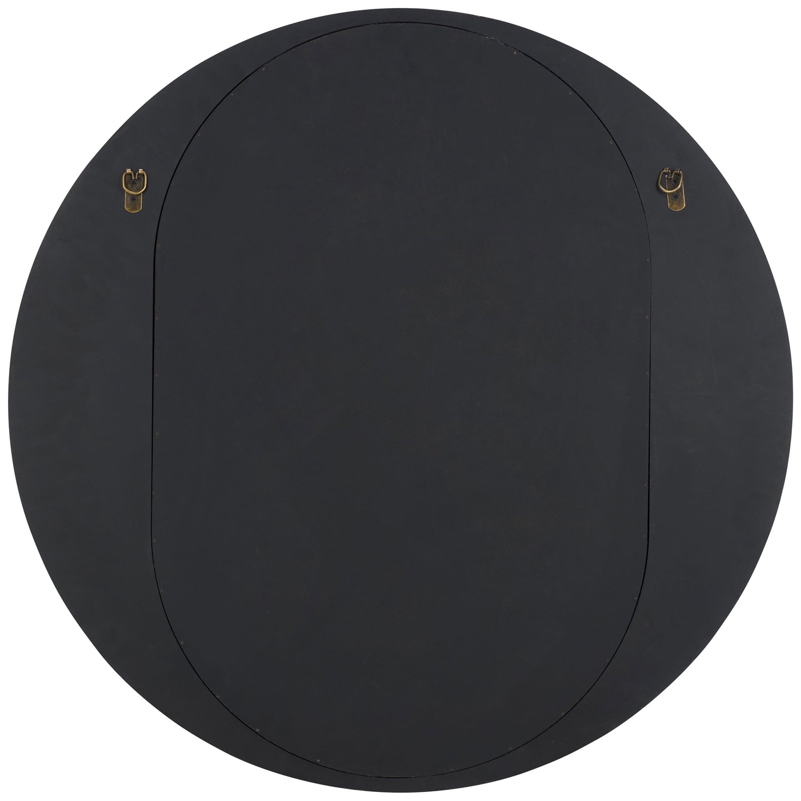 Black circular backing features two metal hanging rings for wall mounting || MRR9034A || back_studio