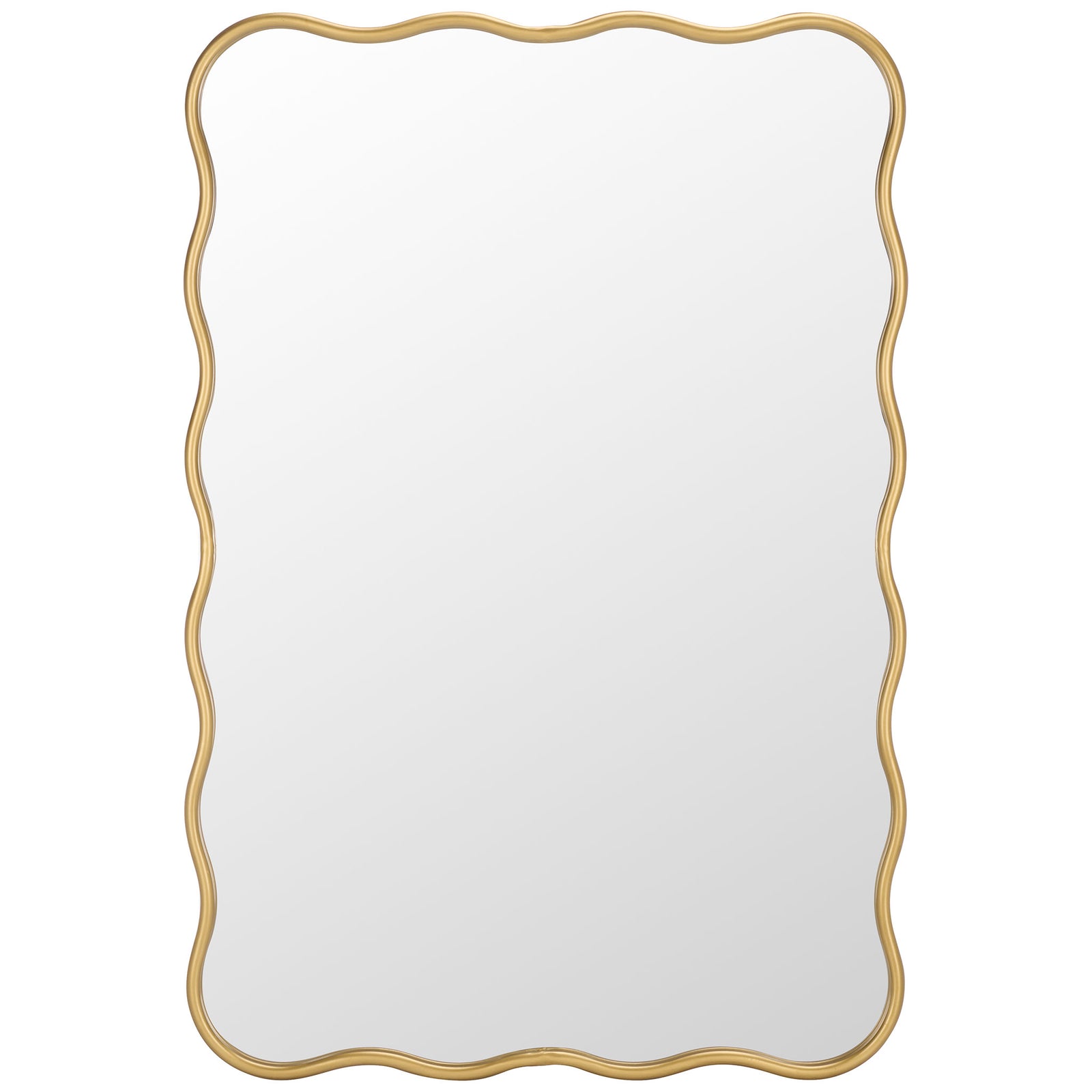 A slim gold frame traces the softly scalloped edges of a tall rectangular mirror || MRR9036A || front_studio