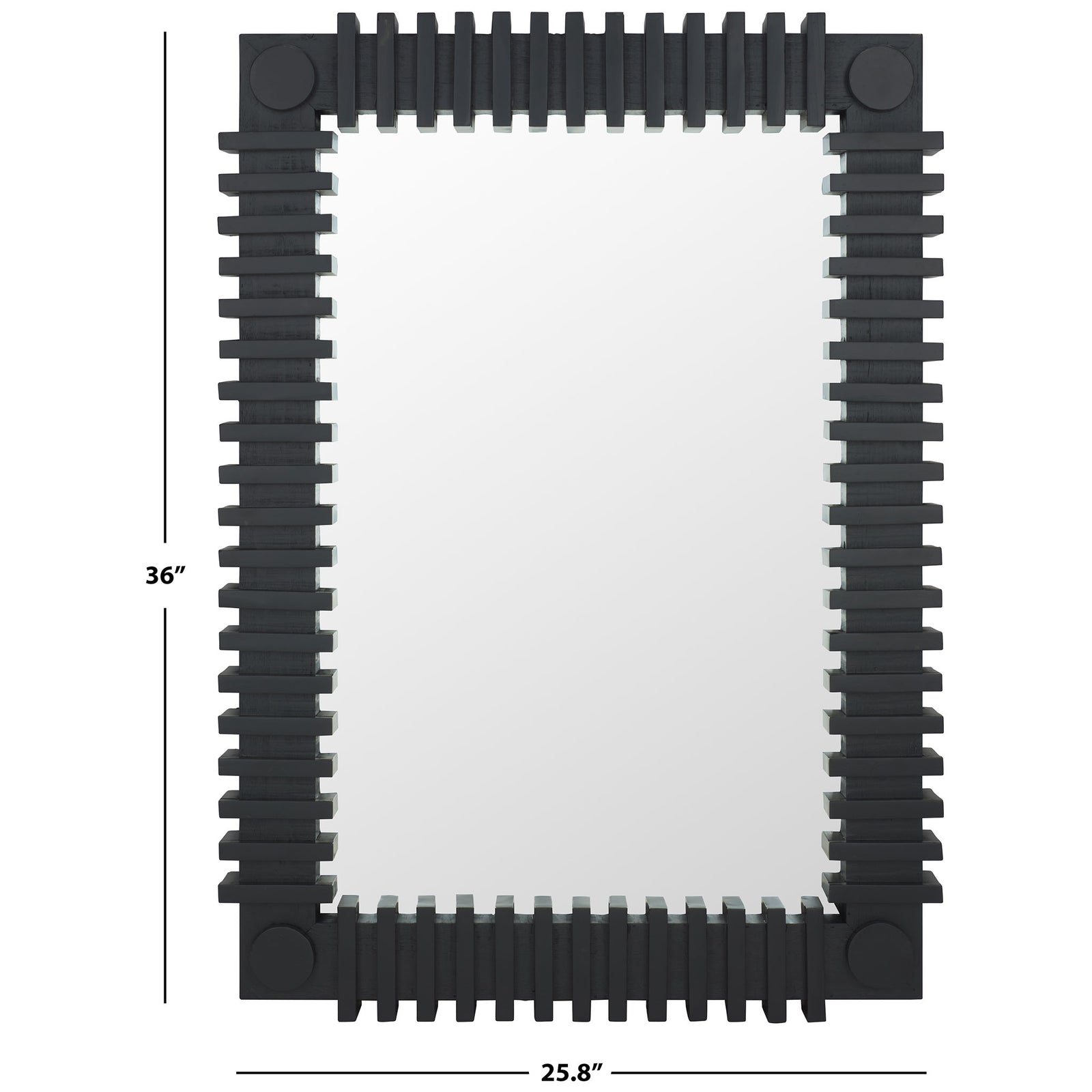 Ribbed black wall mirror measures 25.8 inches wide and 36 inches tall. || MRR9037A || dimension_studio