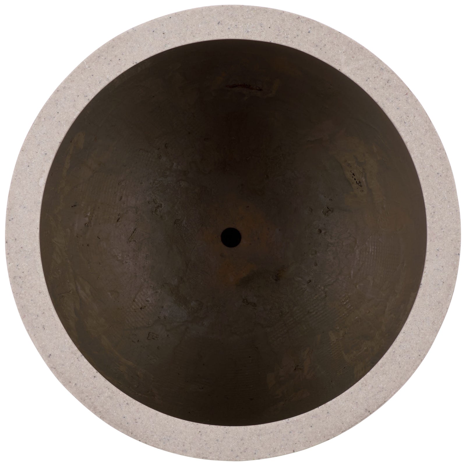 Broad beige planter opening reveals a roomy interior and a center drainage hole || PAT1401B || top_studio