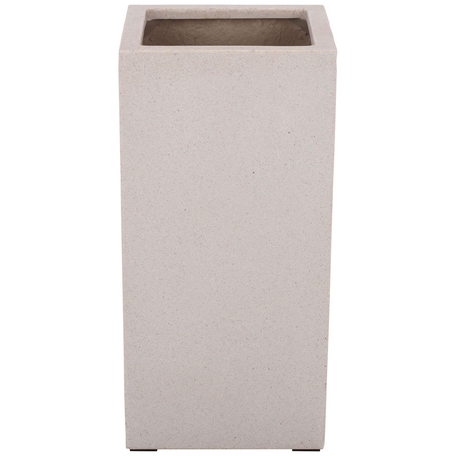 Tall beige fiberstone planter with a clean square silhouette and open planting space || PAT1402B || front_studio
