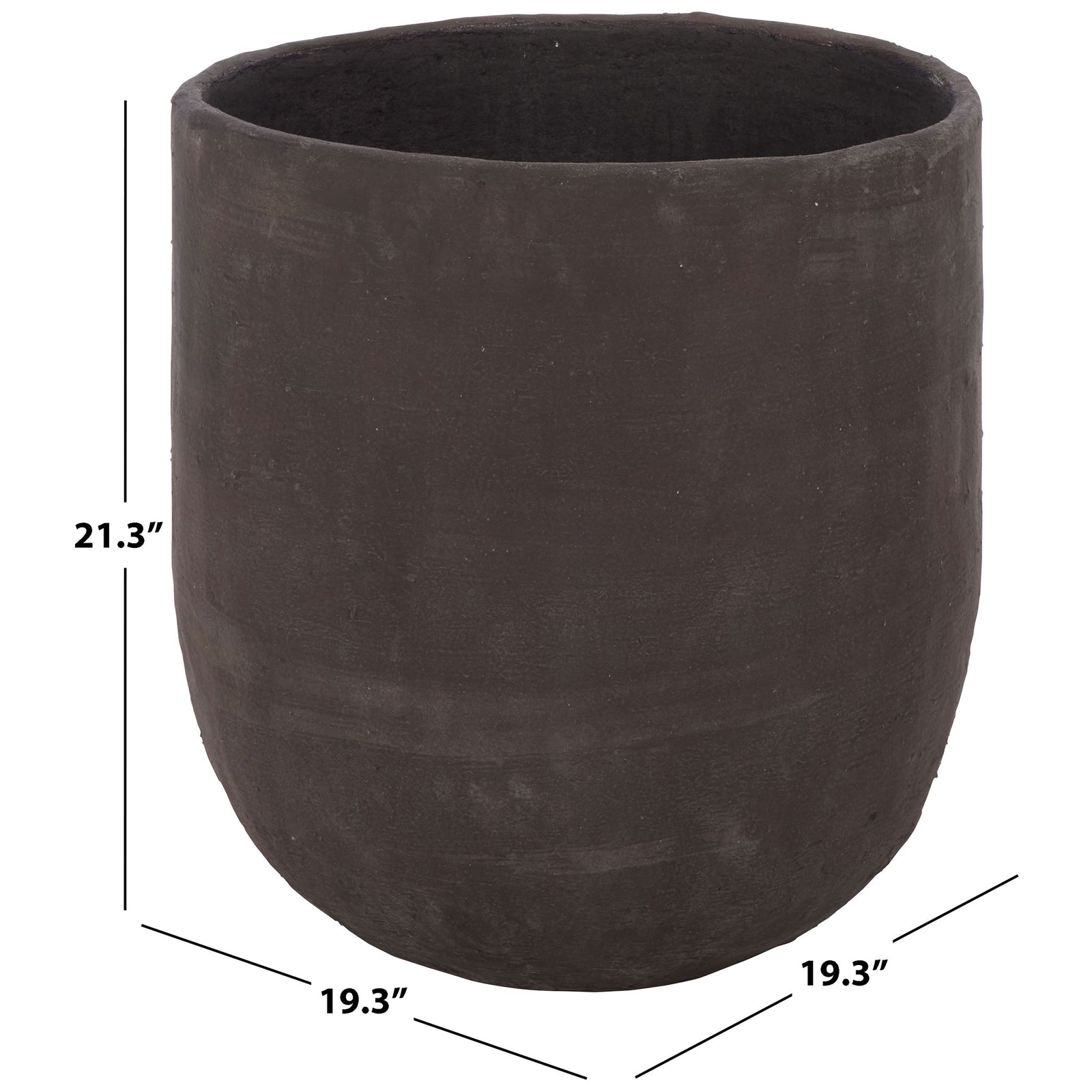 Large brown round planter measures 19.3 inches across and 21.3 inches tall. || PAT1405A || dimension_studio