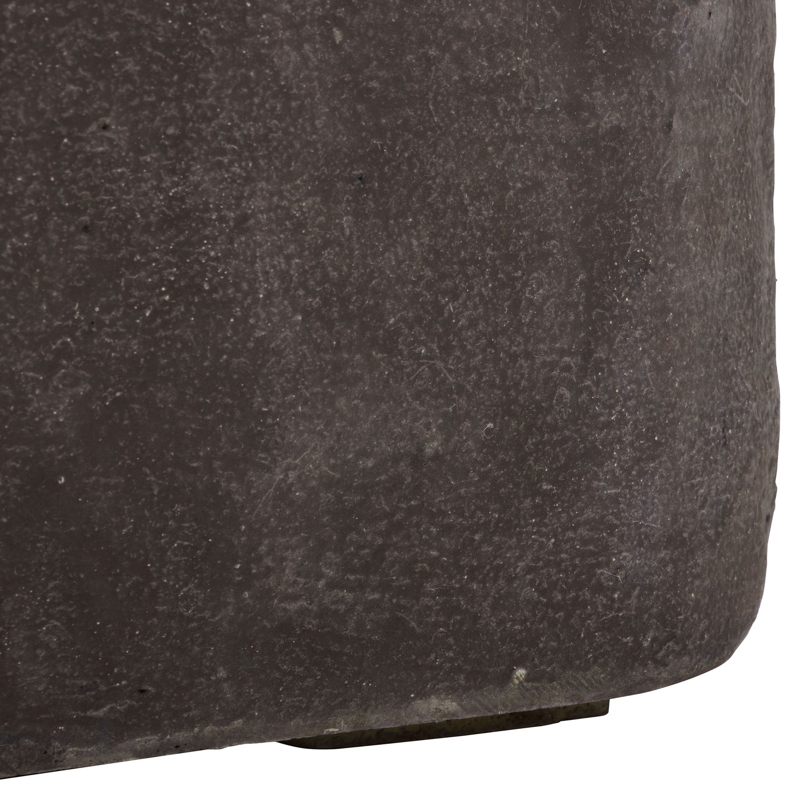A small raised foot peeks beneath the brown planter's squared lower edge. || PAT1408A || leg_studio