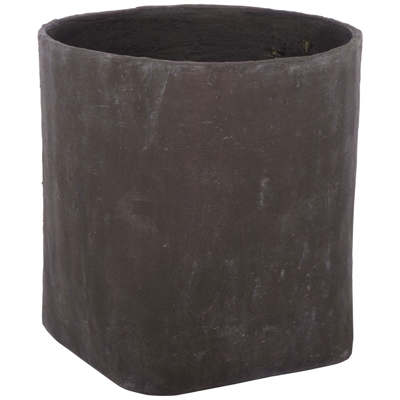 Soft corners and a gently irregular lip lend the large brown square planter organic character. || PAT1409A || front_angle_studio