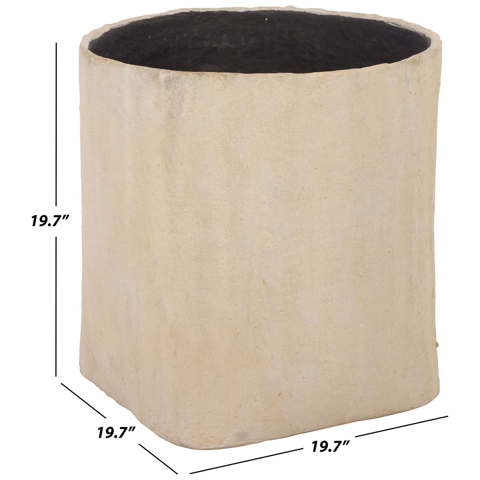 Large beige square planter measures 19.7 inches wide, deep, and tall. || PAT1409B || dimension_studio