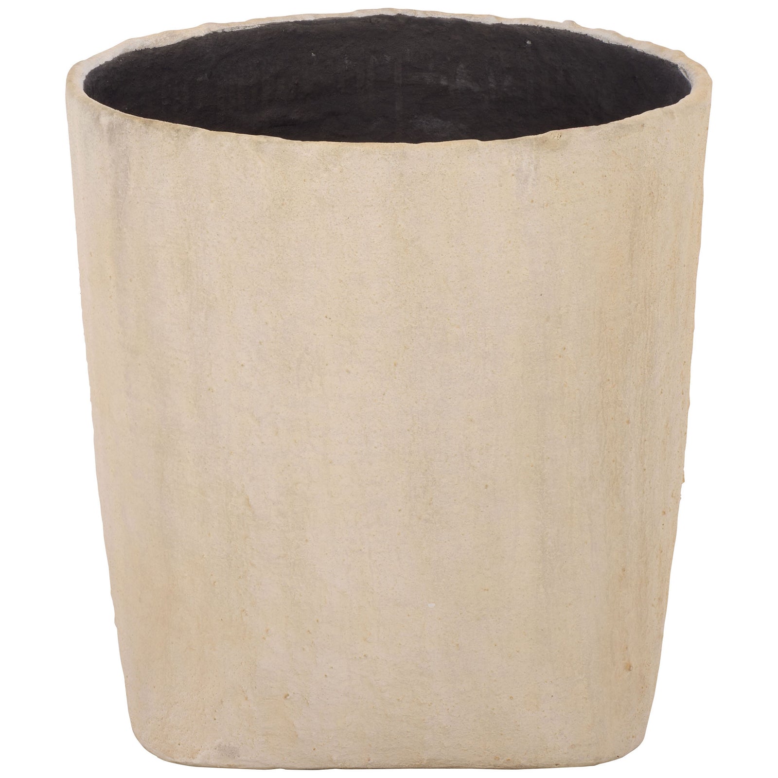 Large beige square planter offers a broad round opening and clean, straight walls. || PAT1409B || front_studio