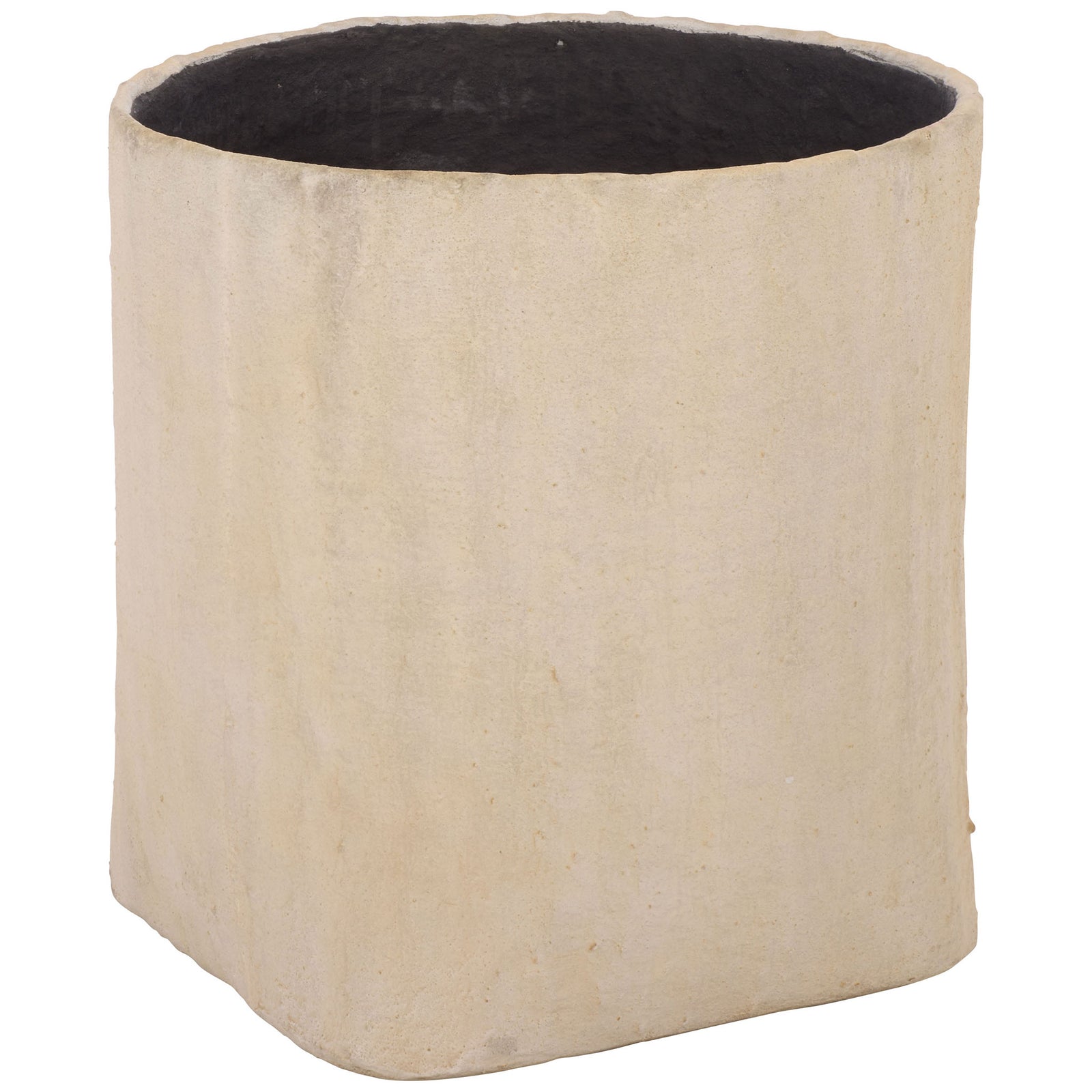 Soft corners and a wide circular opening balance the large beige planter's square base. || PAT1409B || front_angle_studio