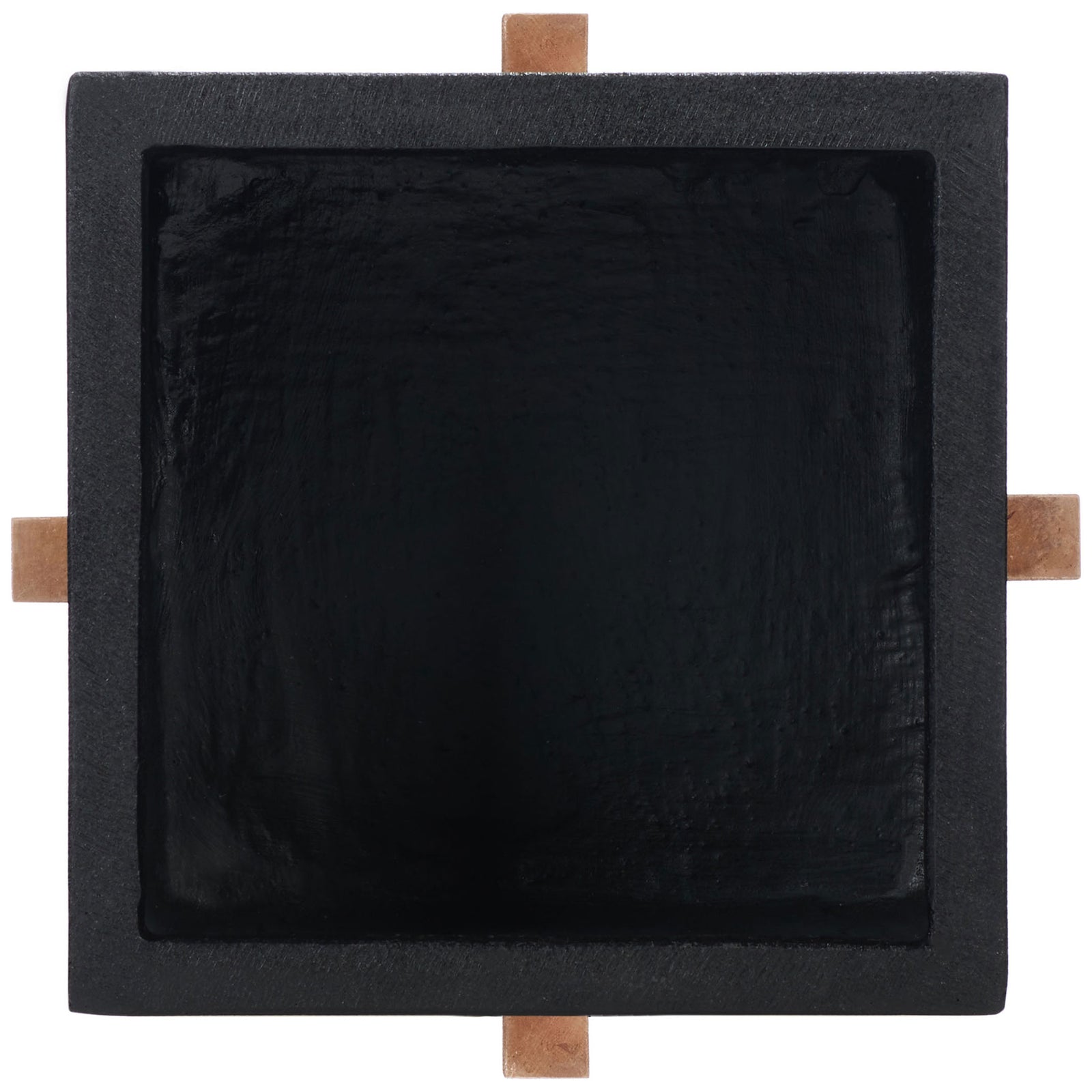 A wide square opening reveals the spacious interior of the black planter and its substantial rim. || PAT1512A || top_studio