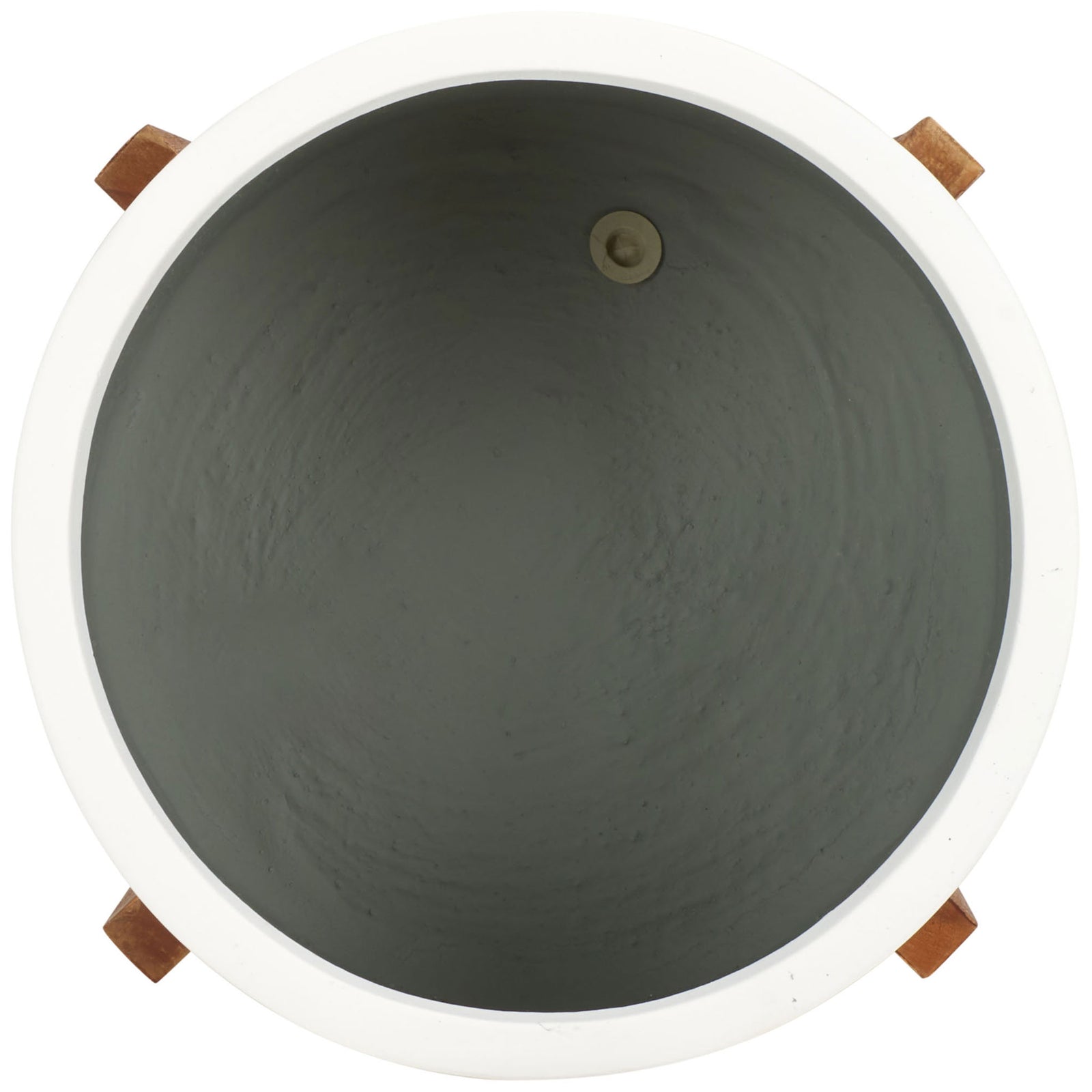 A wide white rim frames the gray planting basin and a small opening at its base. || PAT1514C || top_studio