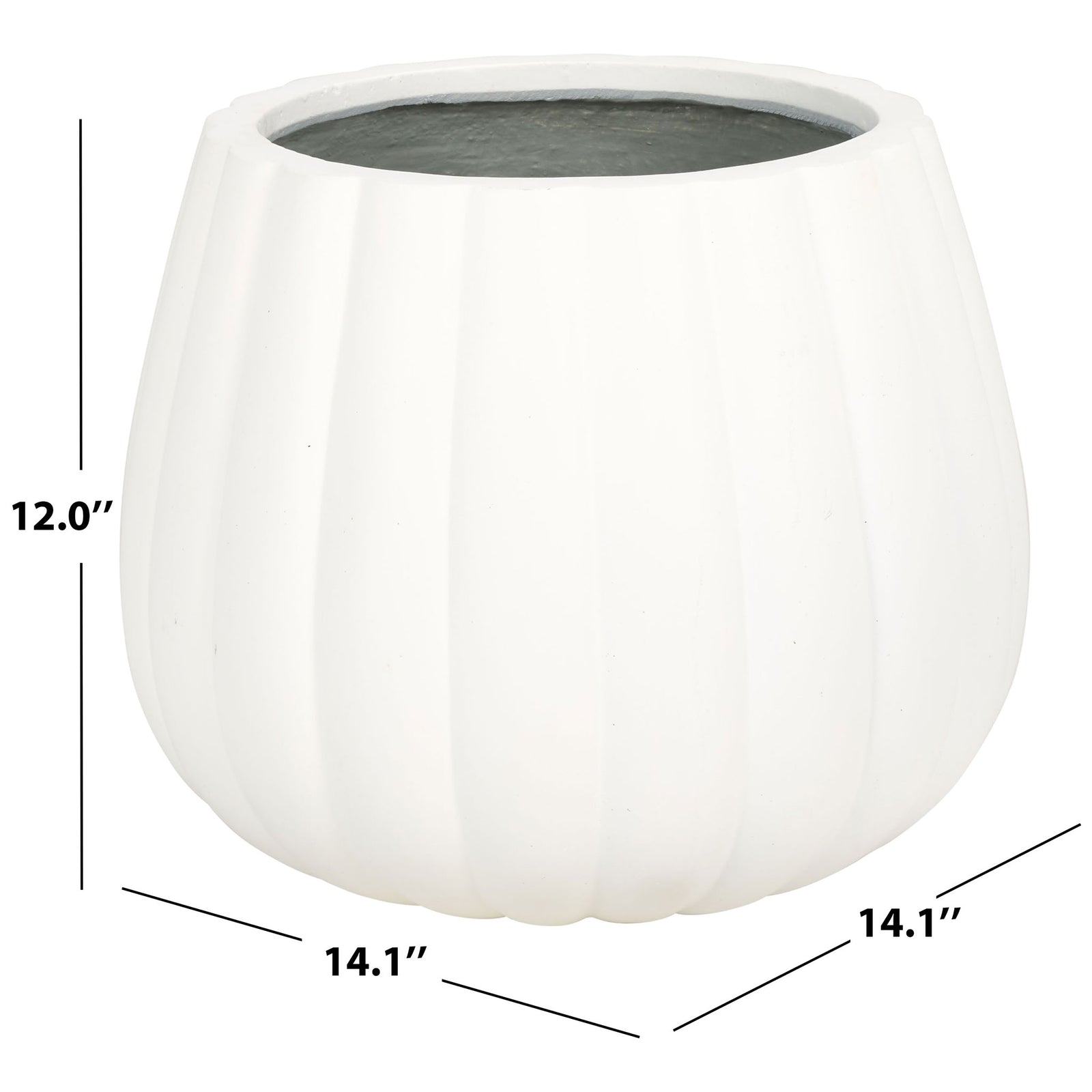 White fluted planter measures 14.1 inches wide and 12 inches high || PAT1522C || dimension_studio
