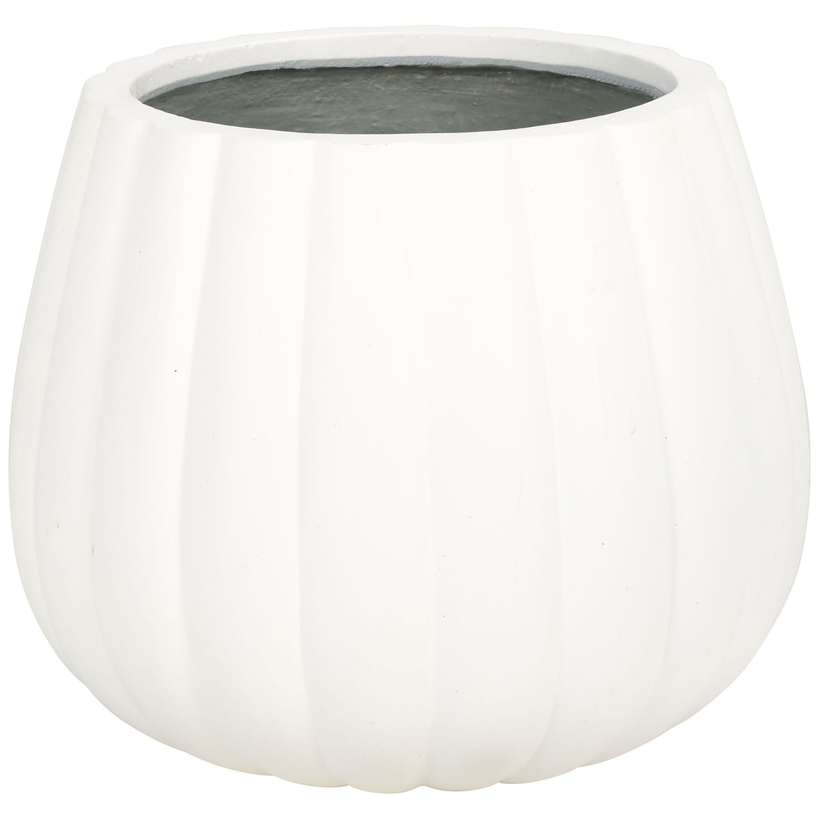 White planter combines softly rounded sides with subtle pumpkin-inspired fluting || PAT1522C || front_studio