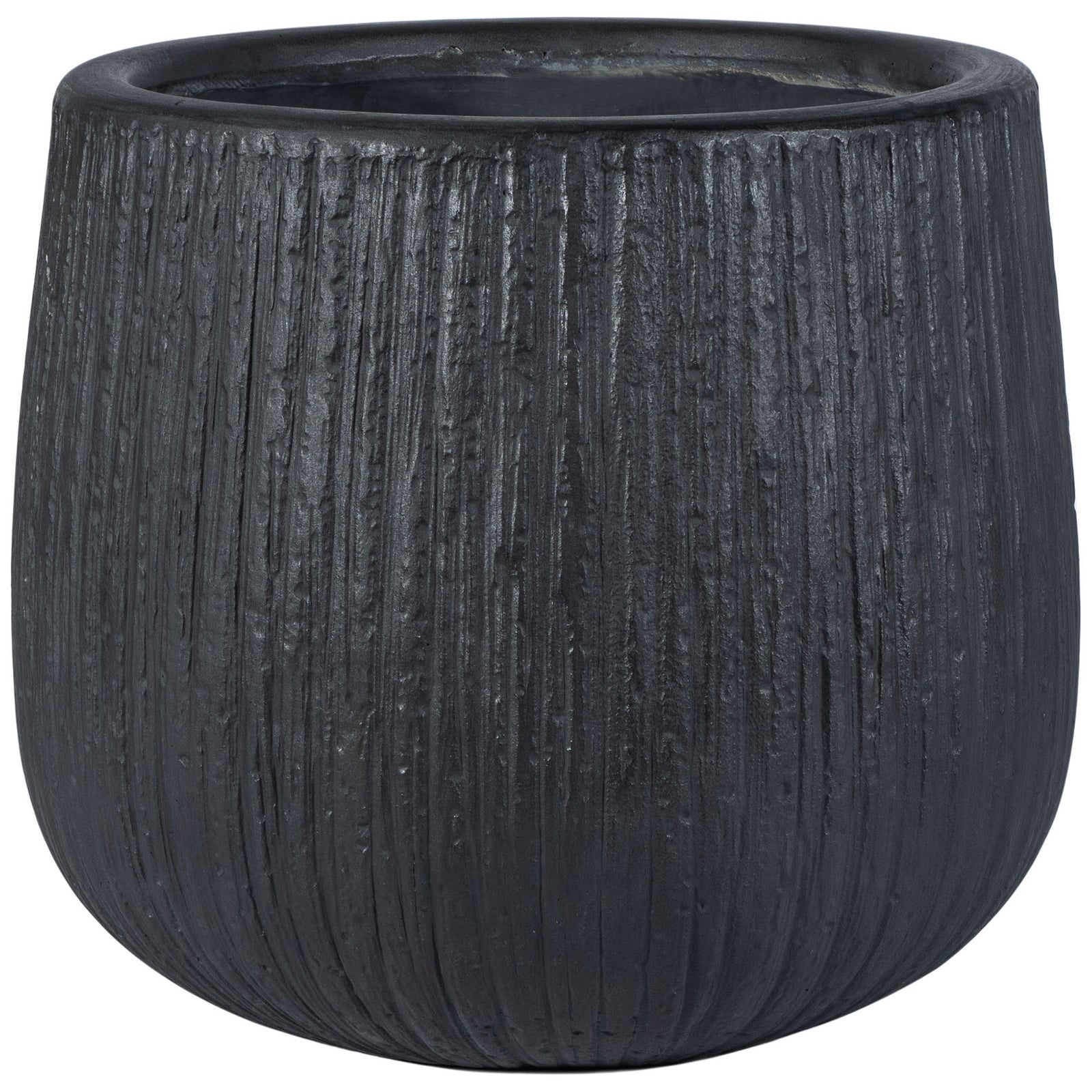Vertical bark-like grooves and a rounded black silhouette give this planter an organic feel || PAT1523A || front_studio