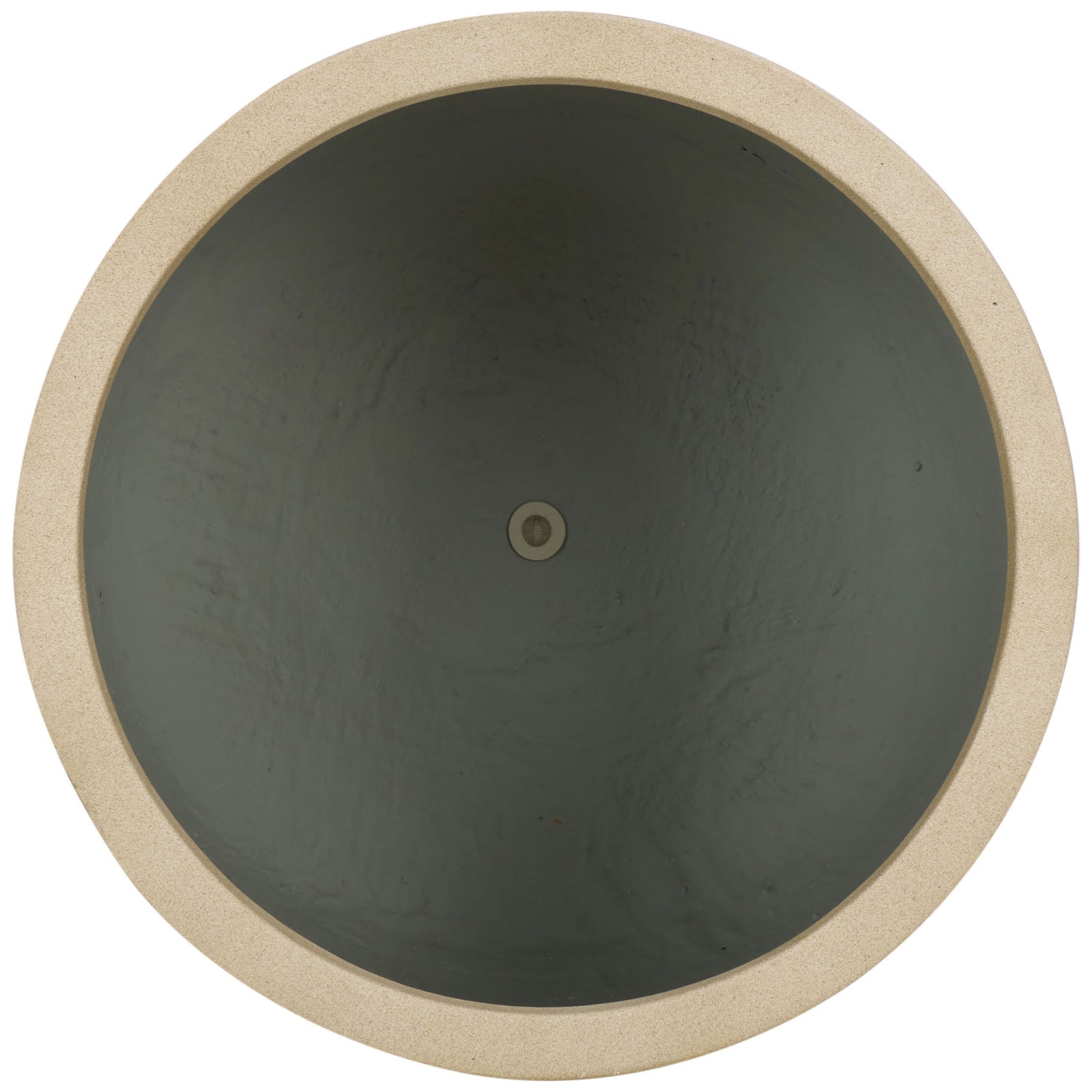 A wide beige rim surrounds a deep gray interior with a central drainage opening || PAT1530B-SET2 || top_partial_studio