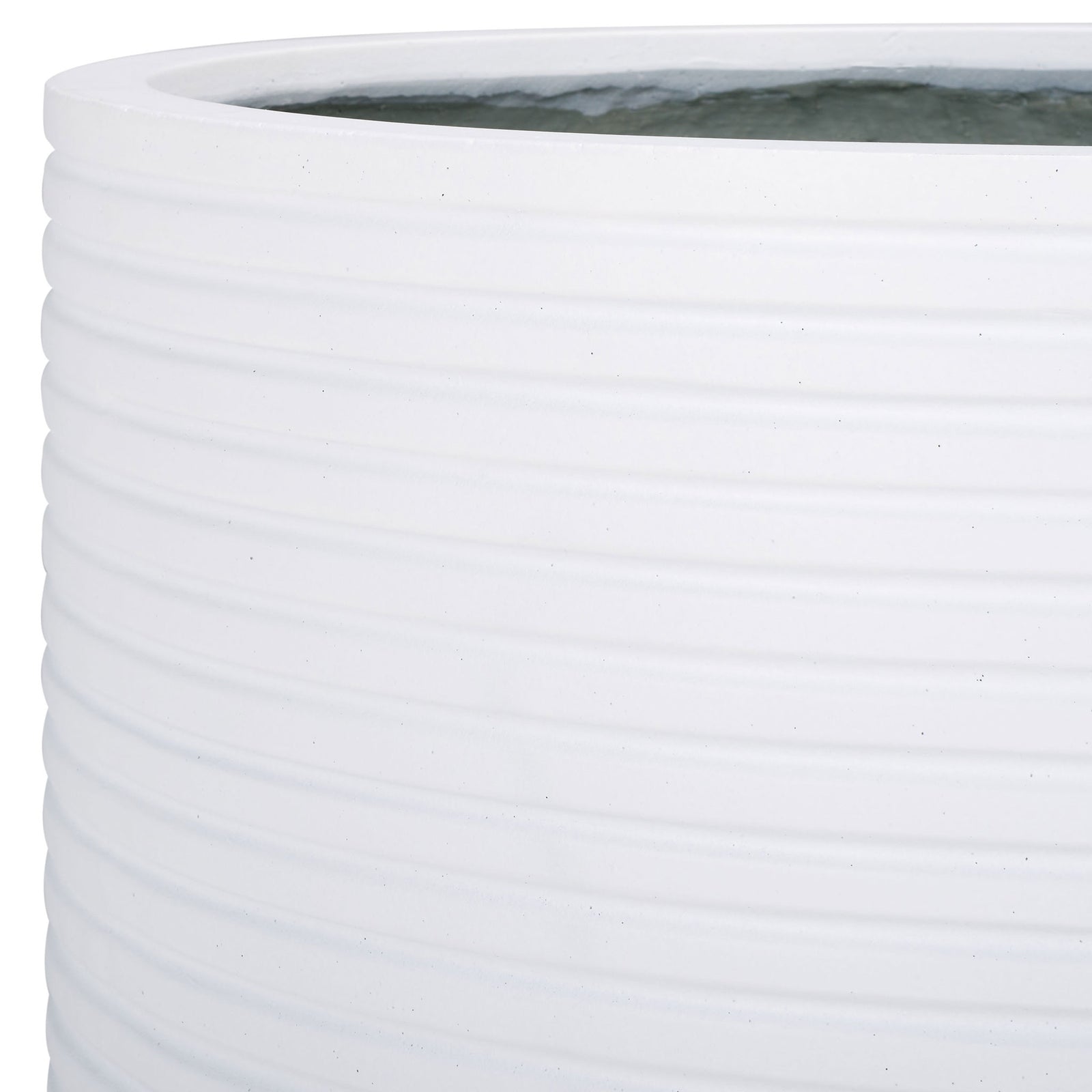A smooth white rim crowns tightly spaced ribs and contrasts with the planter's gray interior || PAT1531C || detail_studio