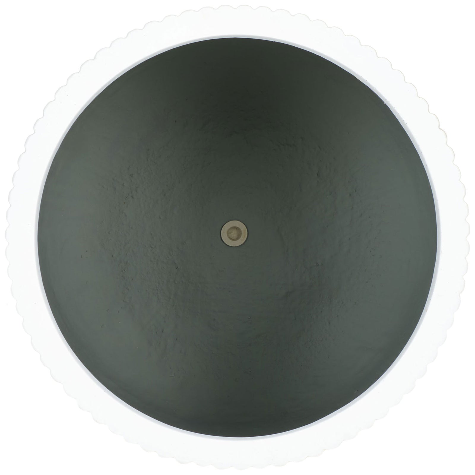 A scalloped white rim circles the wide gray interior and centered drainage opening. || PAT1532C-SET2 || top_partial_studio