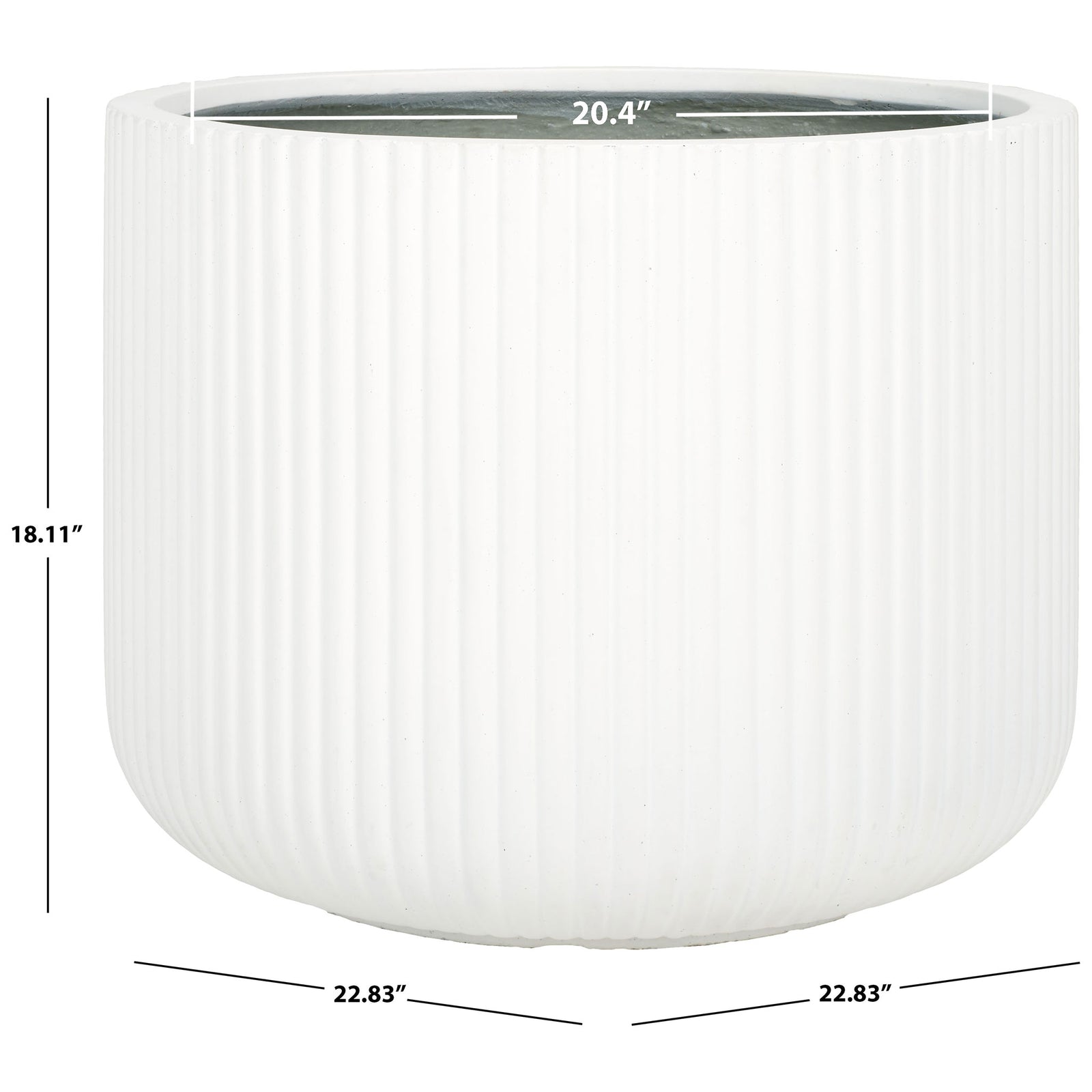 The white planter measures 22.83 inches across and 18.11 inches tall for abundant planting room. || PAT1533C || dimension_studio