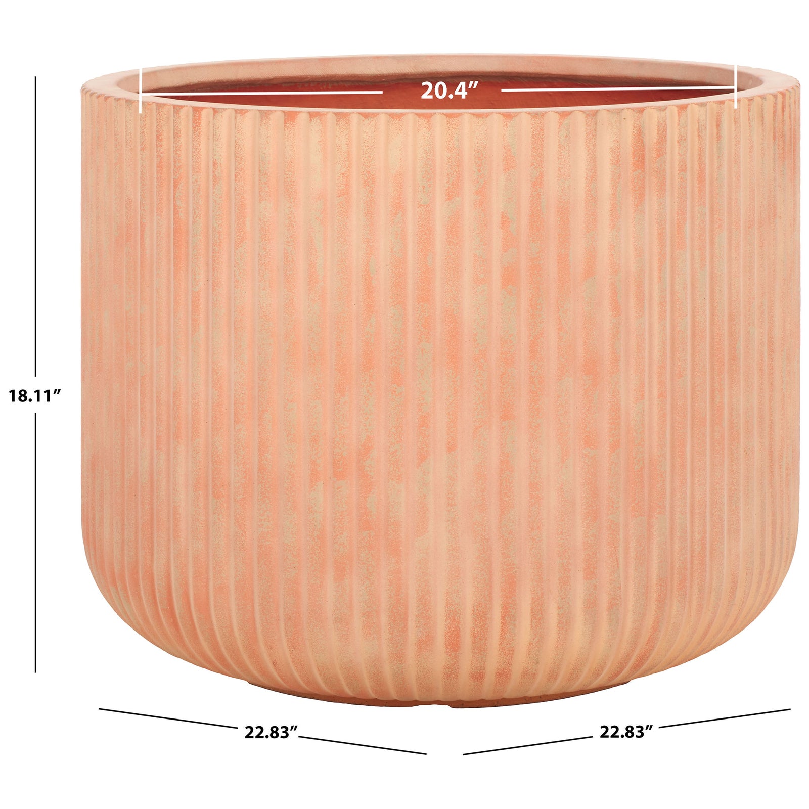 The large terracotta planter measures 22.83 inches wide and 18.11 inches tall for generous greenery. || PAT1533D || dimension_studio