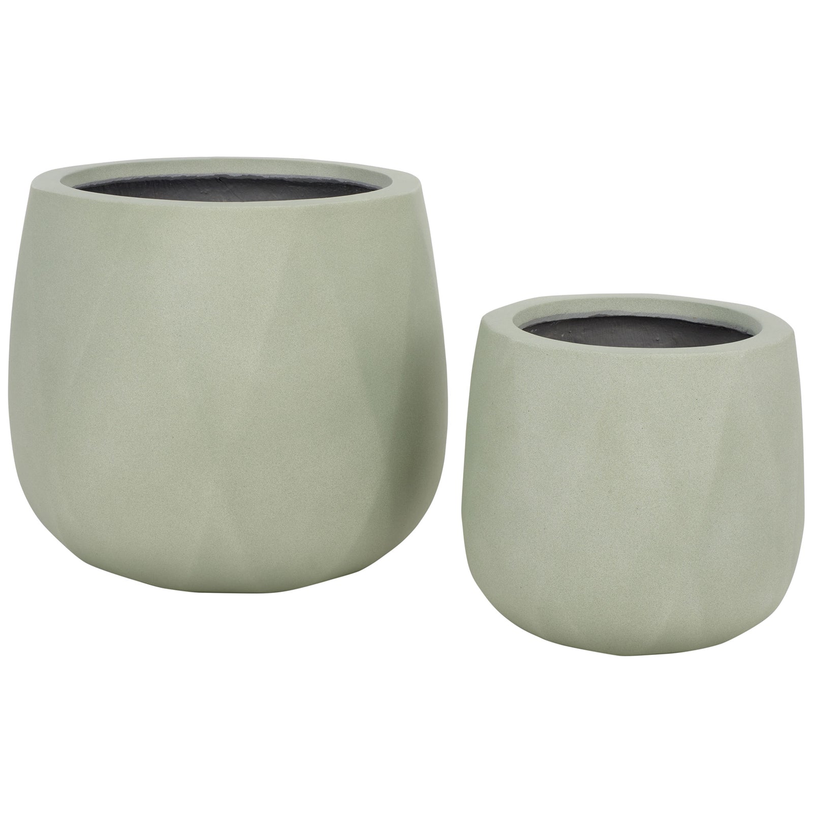 Two rounded sage planters bring calming color to plant displays. || PAT1536E-SET2 || front_studio