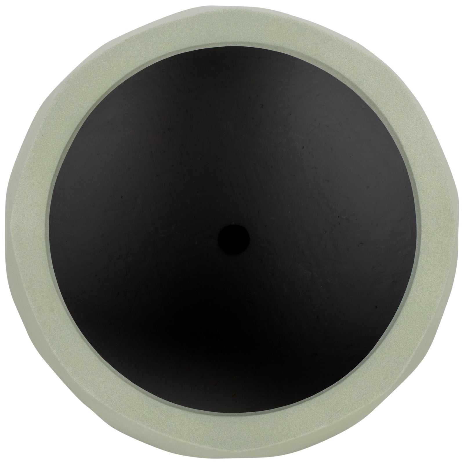 A broad sage rim surrounds a roomy interior with a visible drainage opening. || PAT1536E-SET2 || top_partial_studio