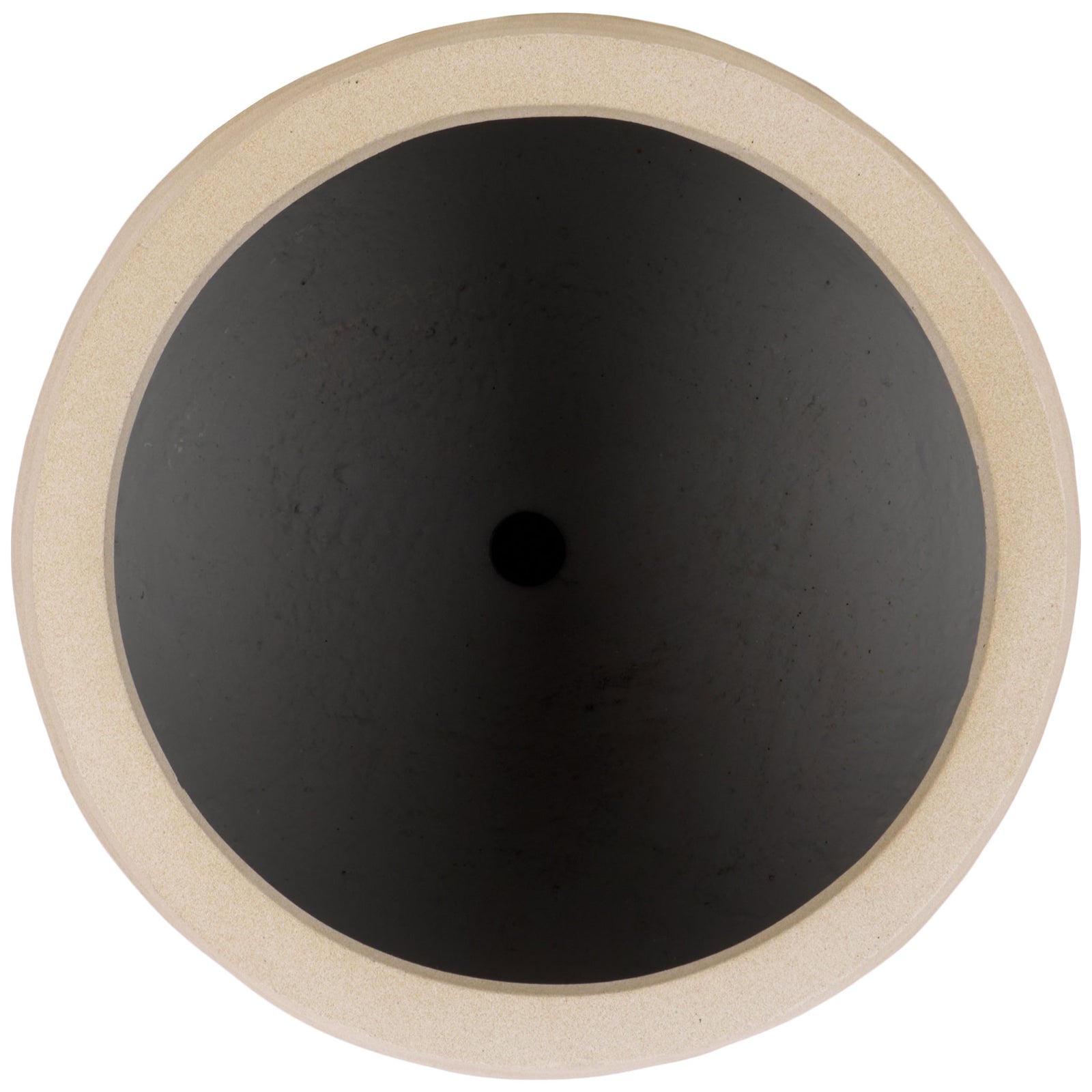 The beige planter has a broad circular opening and a central drainage hole. || PAT1542B || top_studio