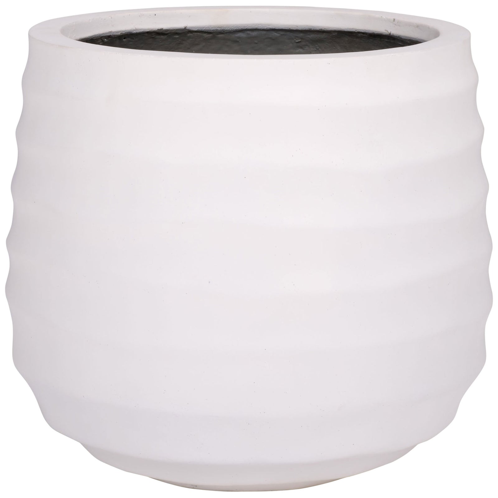 A white planter brings a crisp finish to a rounded form with softly rippled sides. || PAT1542C || front_studio
