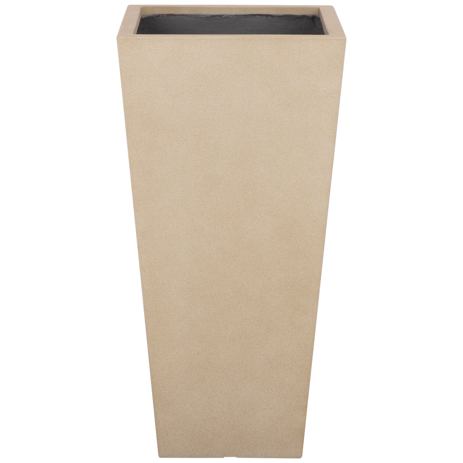 A generously sized beige planter pairs a broad square opening with tapered sides. || PAT1544B || front_studio