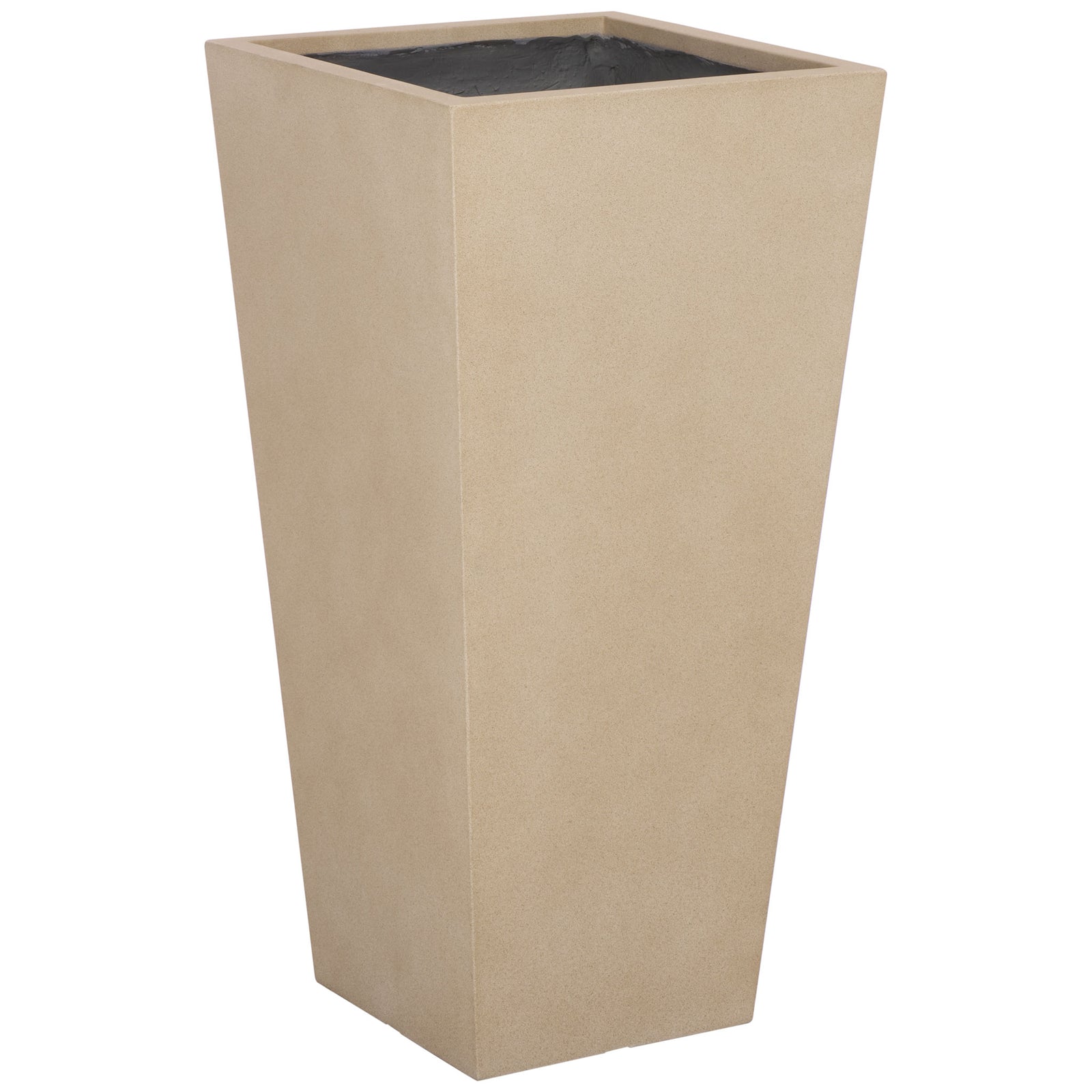 Broad square proportions and tapering beige sides give this planter a sculptural presence. || PAT1544B || front_angle_studio