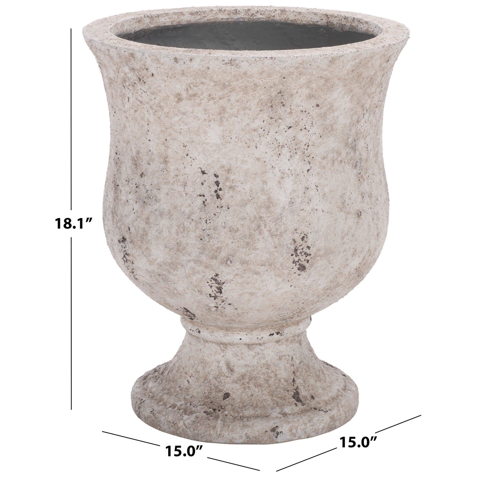 Antique white planter measures 15 inches wide and deep and 18.1 inches high || PAT1547B || dimension_studio