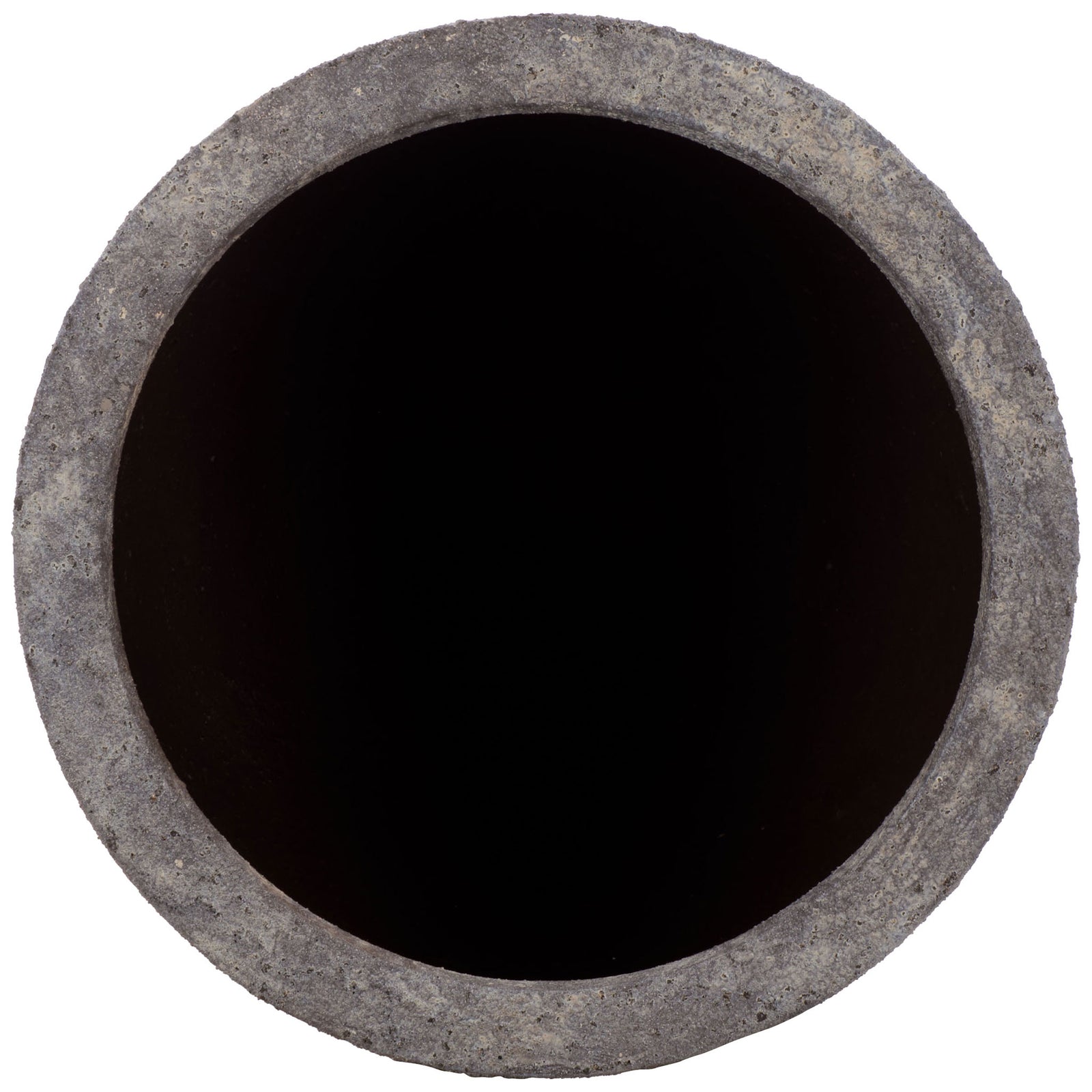 A broad circular mouth is framed by the planter's thick antique brown rim. || PAT1549A || top_studio