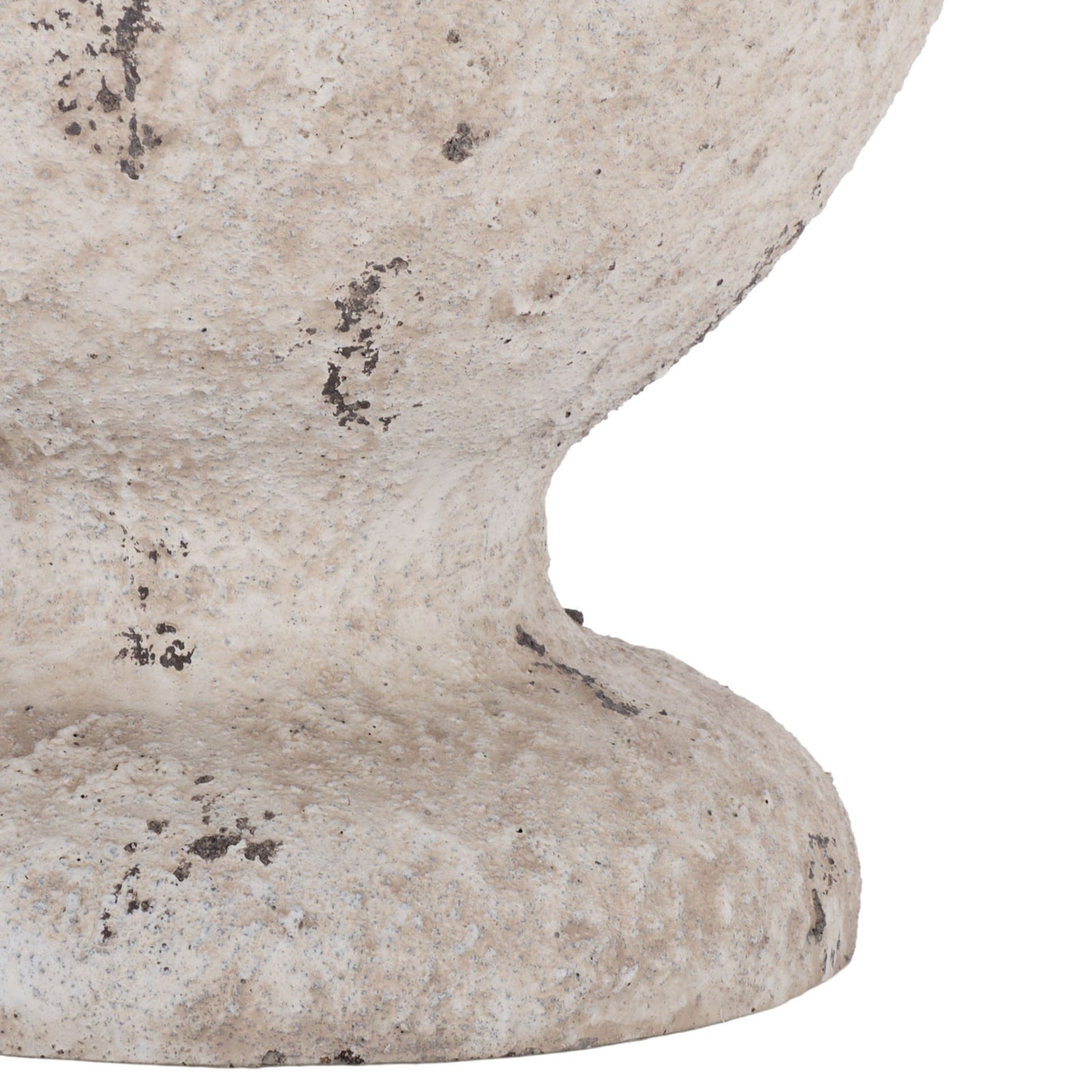 The antique white bowl tapers to a slender neck above its broad, weathered pedestal foot. || PAT1549B || leg_studio