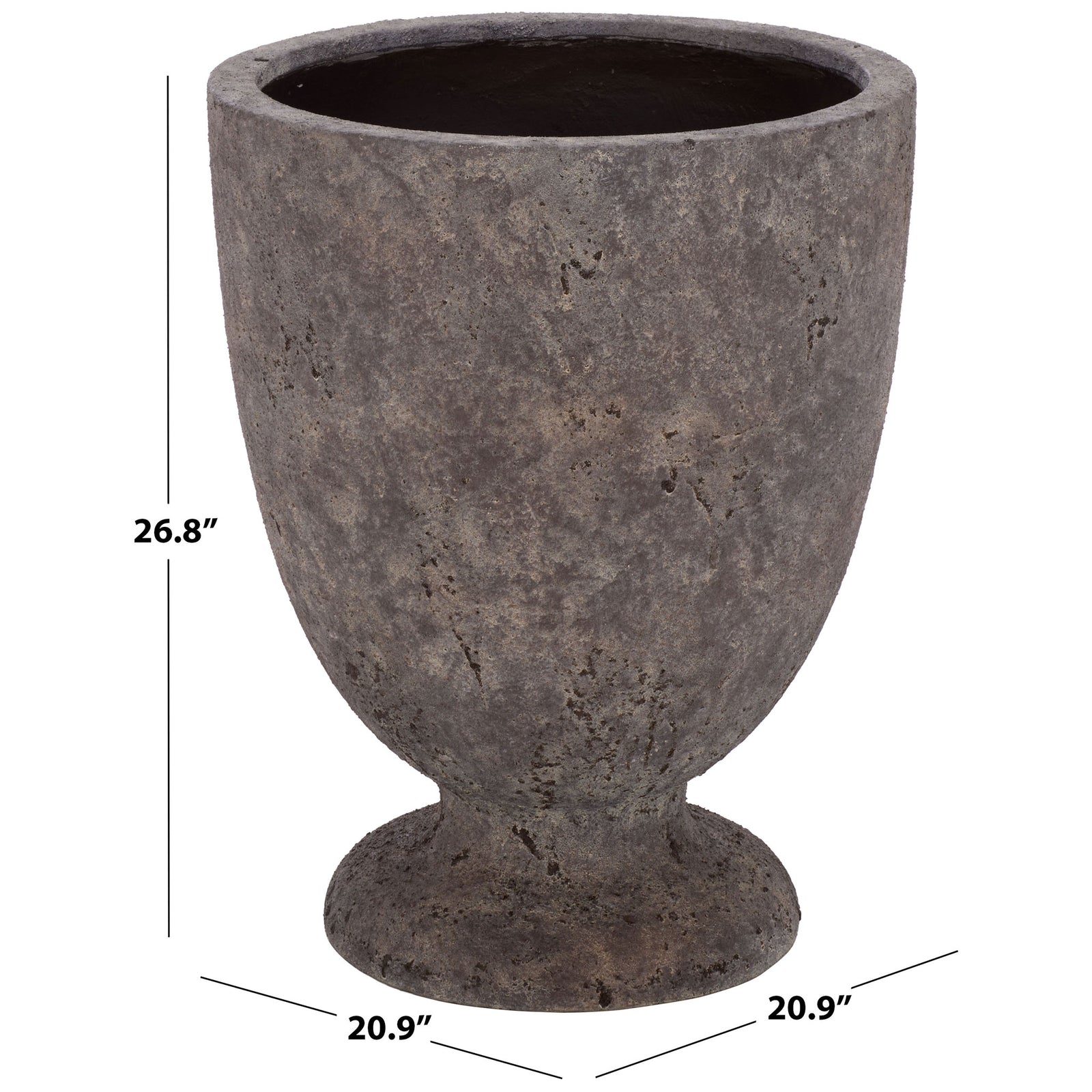 The large antique brown planter measures 20.9 inches across and 26.8 inches tall. || PAT1550A || dimension_studio