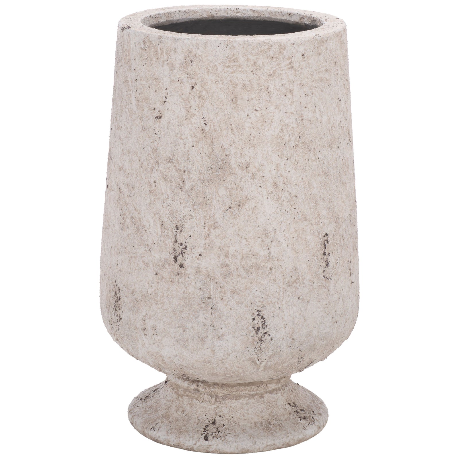 A footed antique white planter combines a gently tapered body with a softly distressed finish. || PAT1551B || front_studio