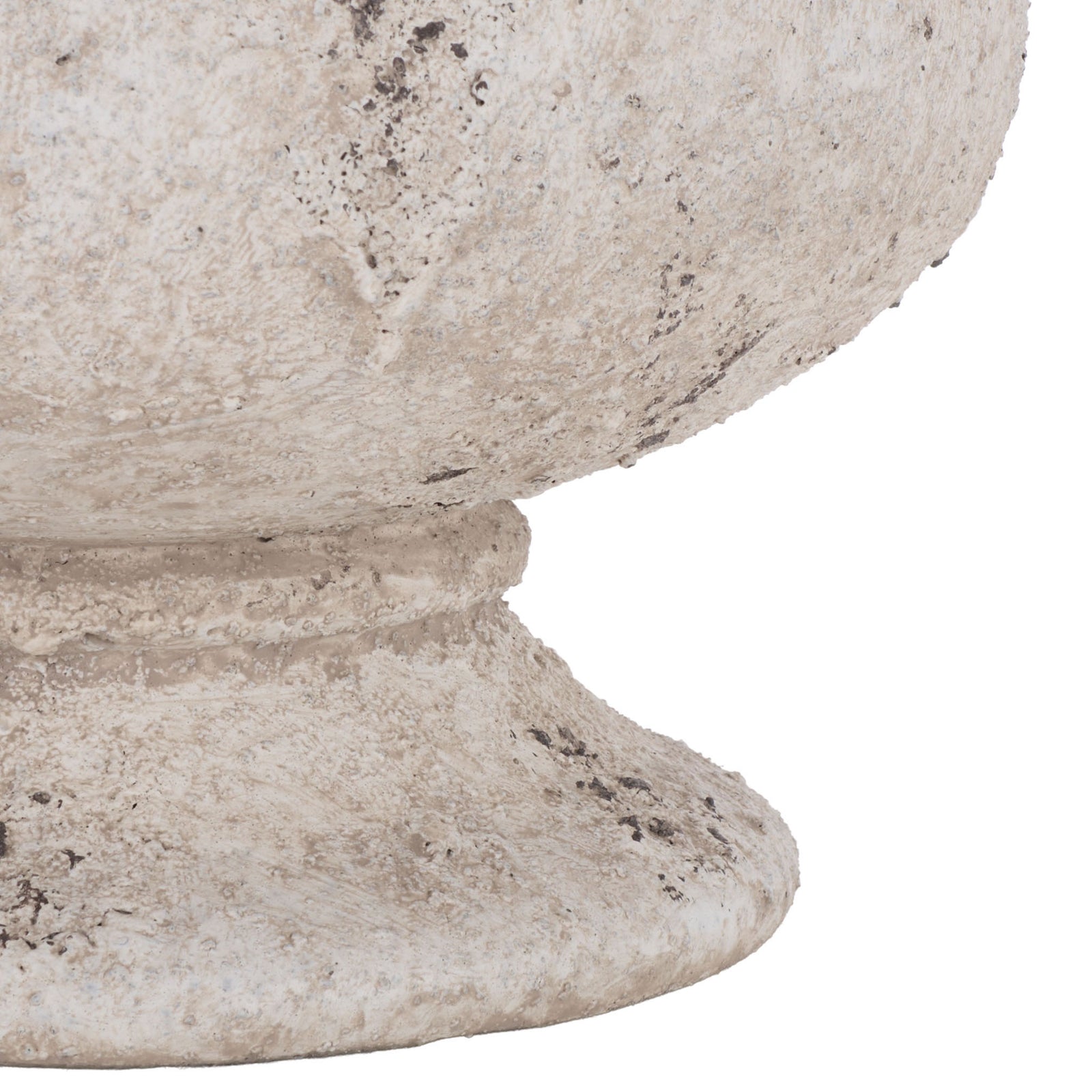 The sculptural pedestal flares beneath the planter's rounded body in an aged white finish. || PAT1551B || leg_studio