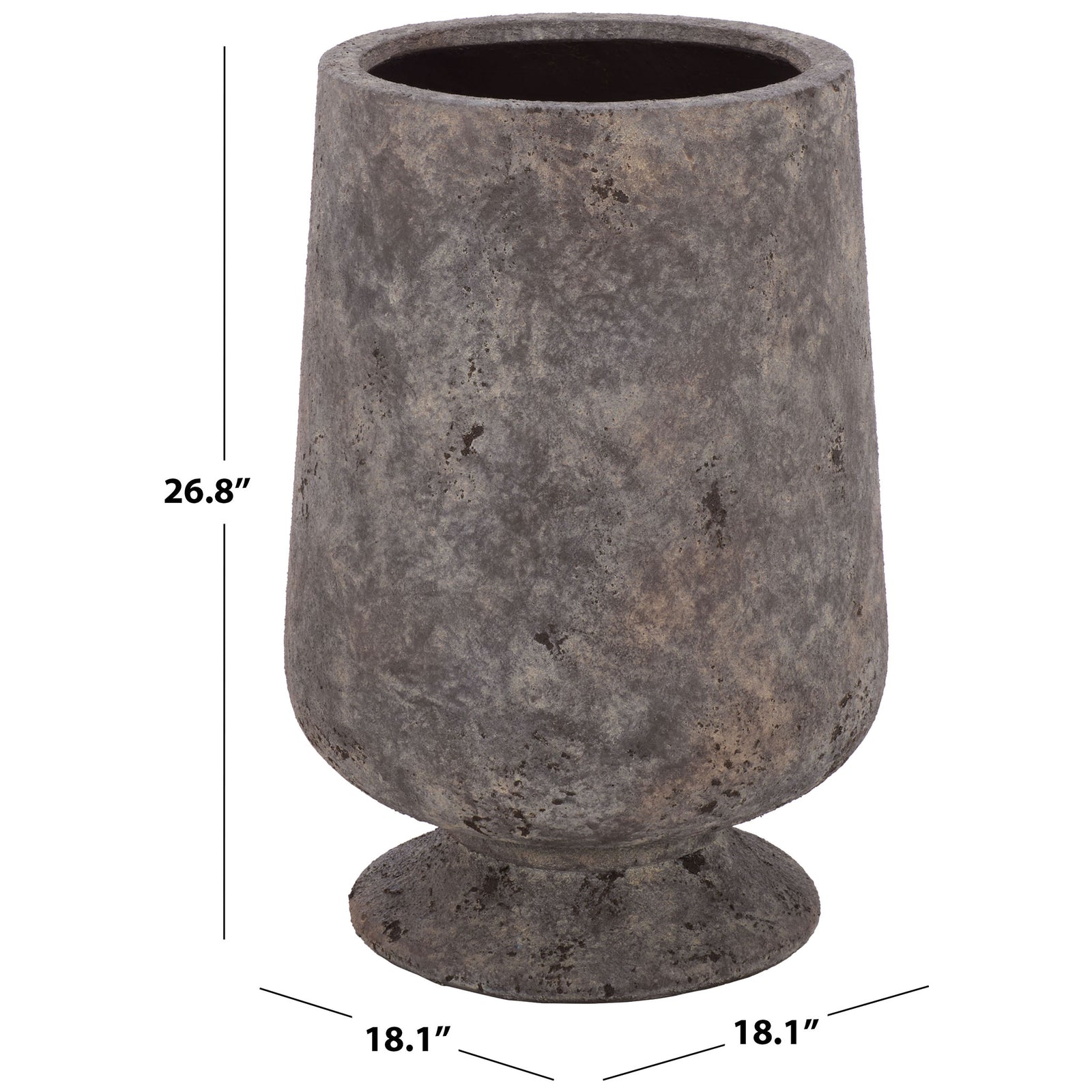 The large antique brown planter stands 26.8 inches tall and measures 18.1 inches across. || PAT1552A || dimension_studio