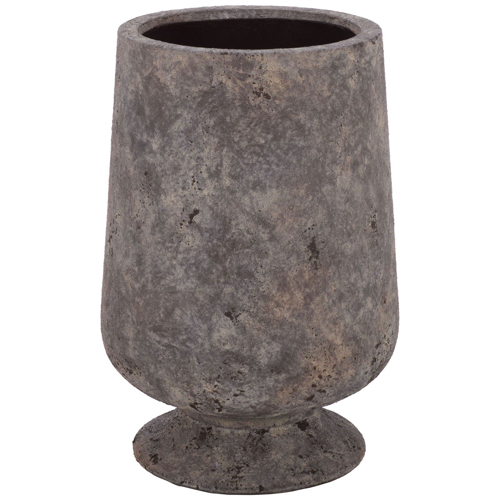 A large antique brown planter pairs a softly tapered body with a broad, flared pedestal. || PAT1552A || front_studio