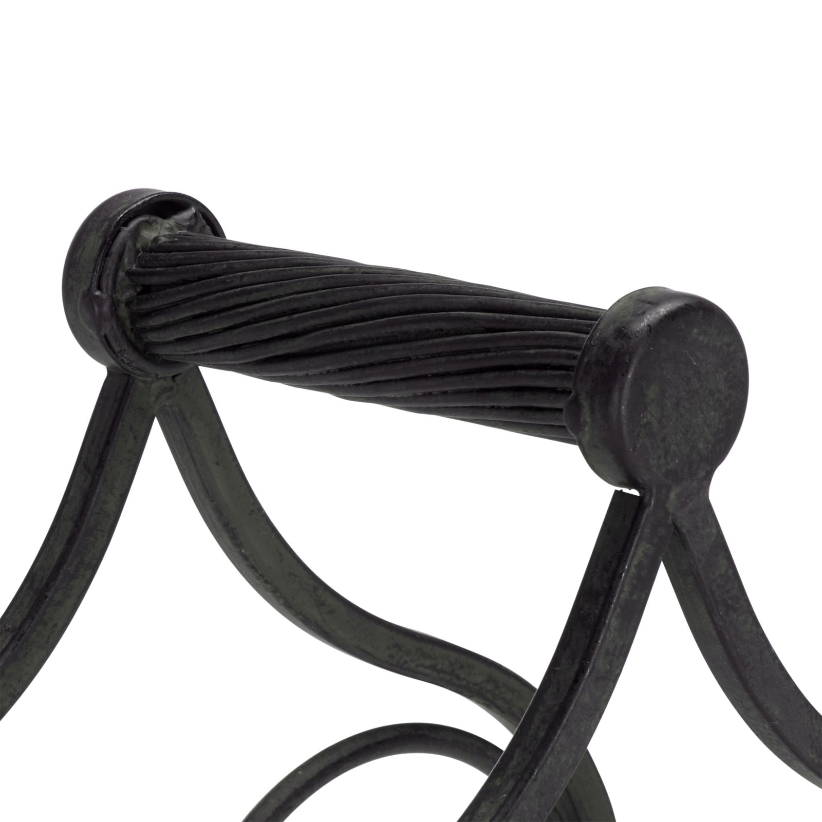 A twisted iron handle adds texture and a comfortable grip to the black wine holder. || PAT5041E || handle_studio