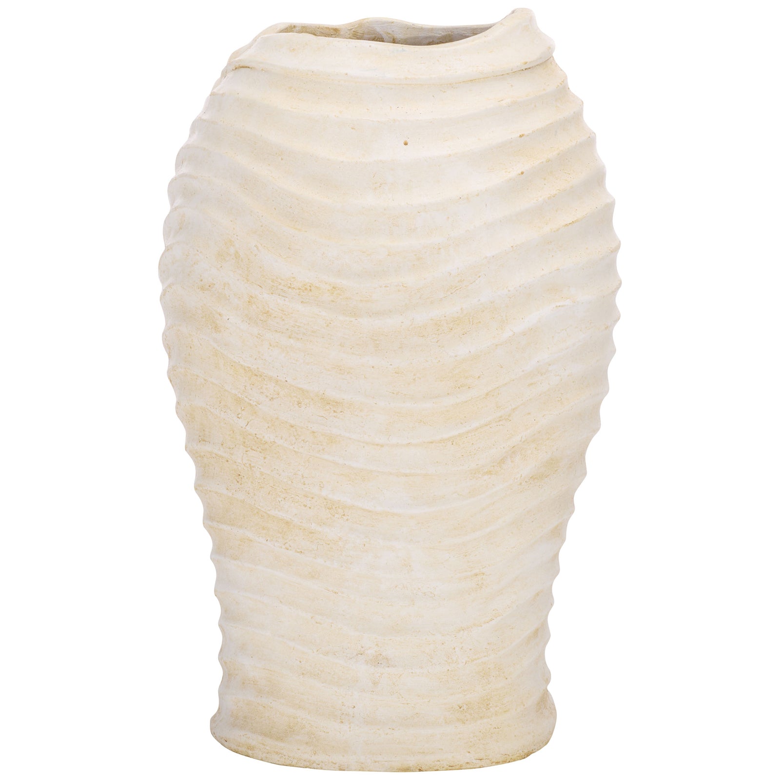 Off-white planter combines a softly weathered finish with broad, organic ripples || PAT5043A || back_studio