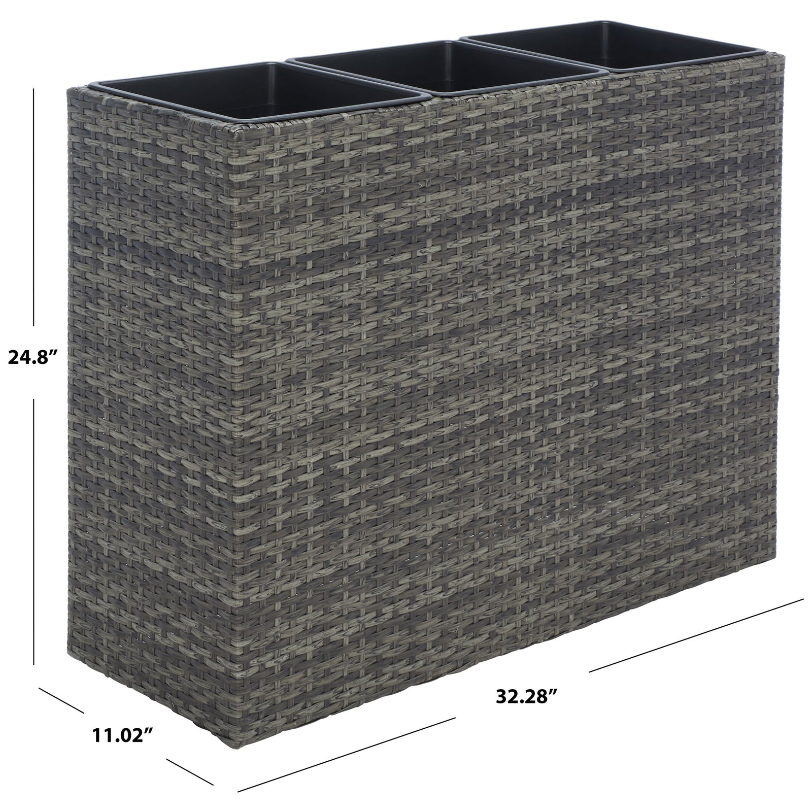 Gray-brown planter measures 32.28 inches wide, 11.02 inches deep, and 24.8 inches tall. || PAT7705C || dimension_studio