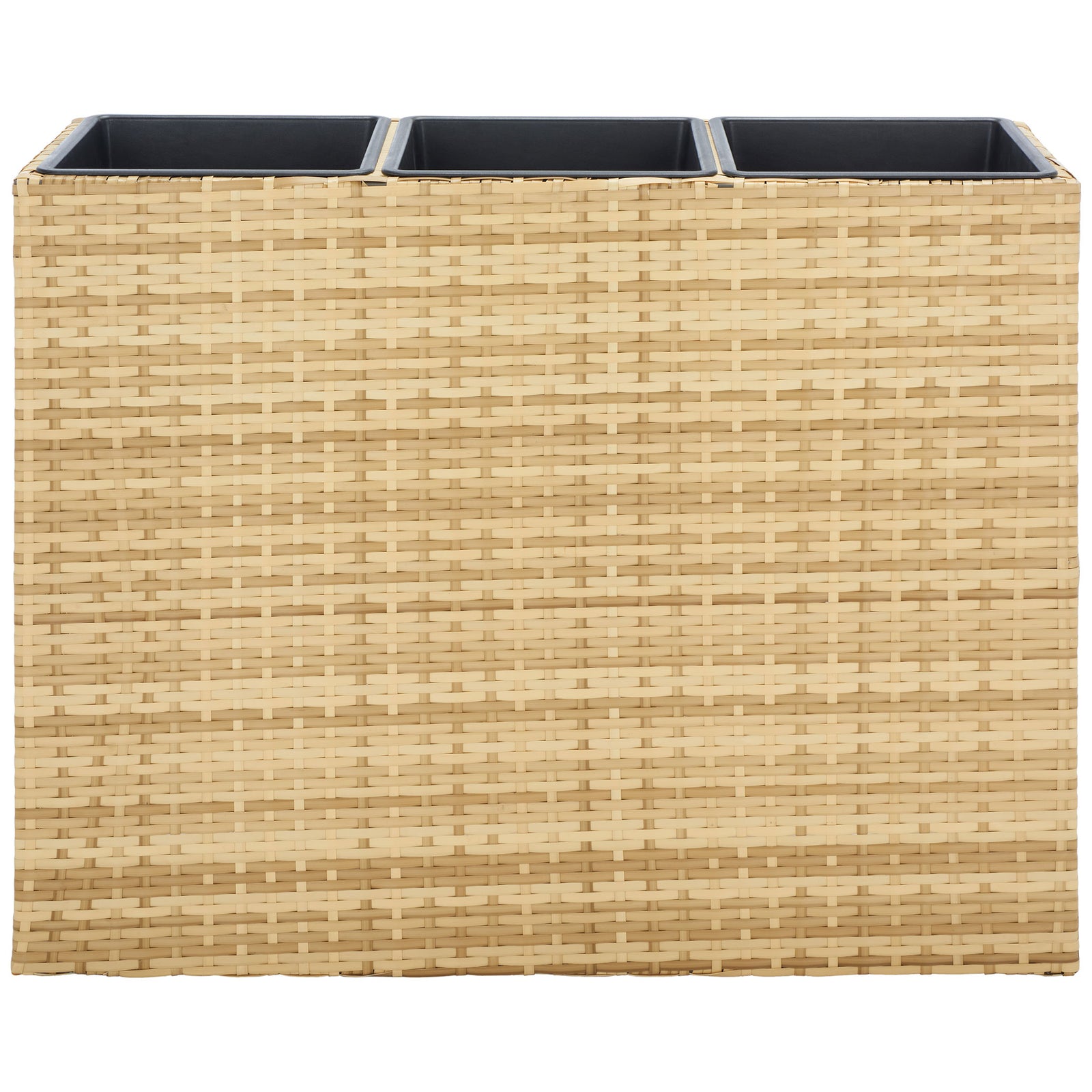 A warm natural weave lends a relaxed look to this three-bin outdoor planter. || PAT7705D || front_studio
