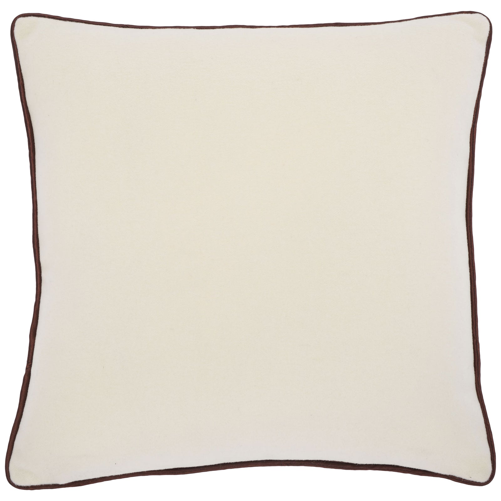 An ivory wool pillow trimmed with brown piping offers clean contrast and a soft feel. || PLS7223A-1818 || back_studio
