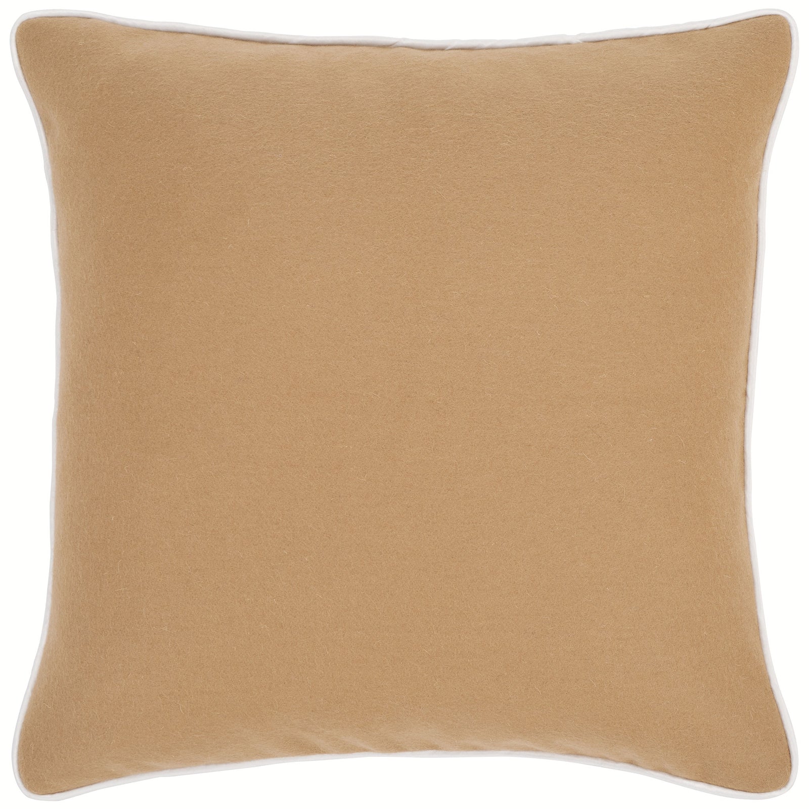 Camel wool and ivory piping give this square pillow a cozy, tailored look. || PLS7223B-1818 || front_studio