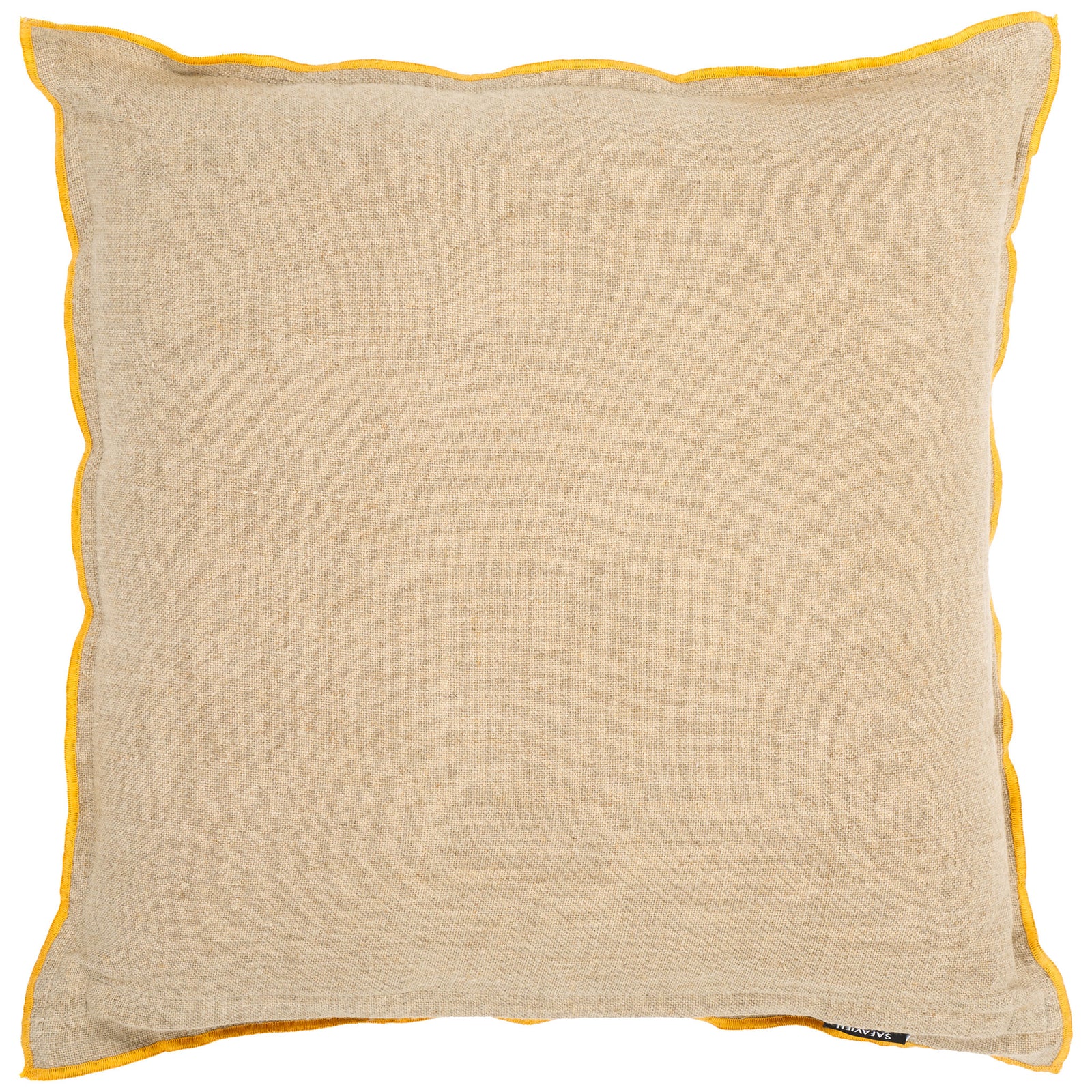 Natural linen pillow with a subtle woven texture and slim mustard piping || PLS8002A-2020 || back_studio