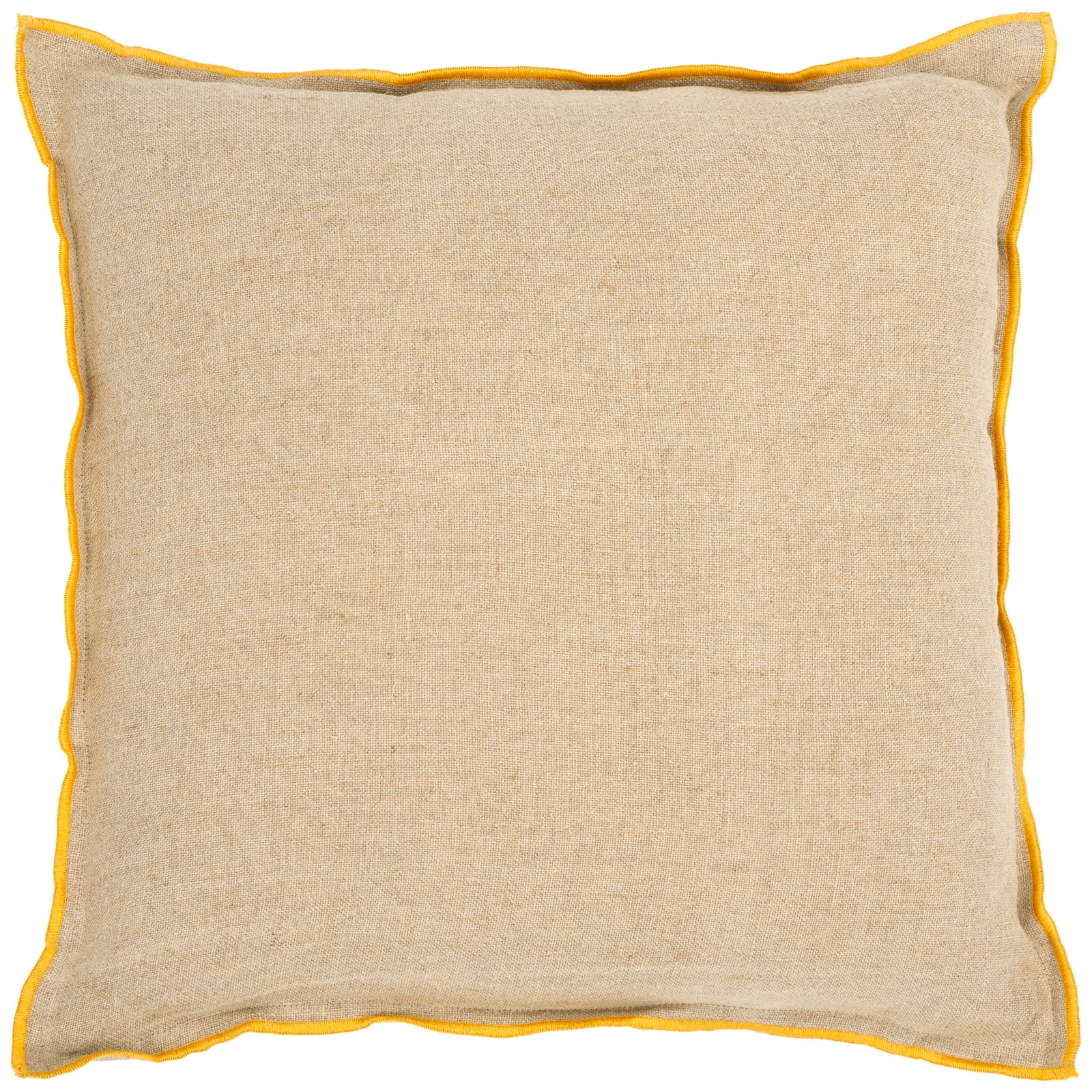 Square natural linen pillow framed by mustard piping for a warm pop of color || PLS8002A-2020 || front_studio