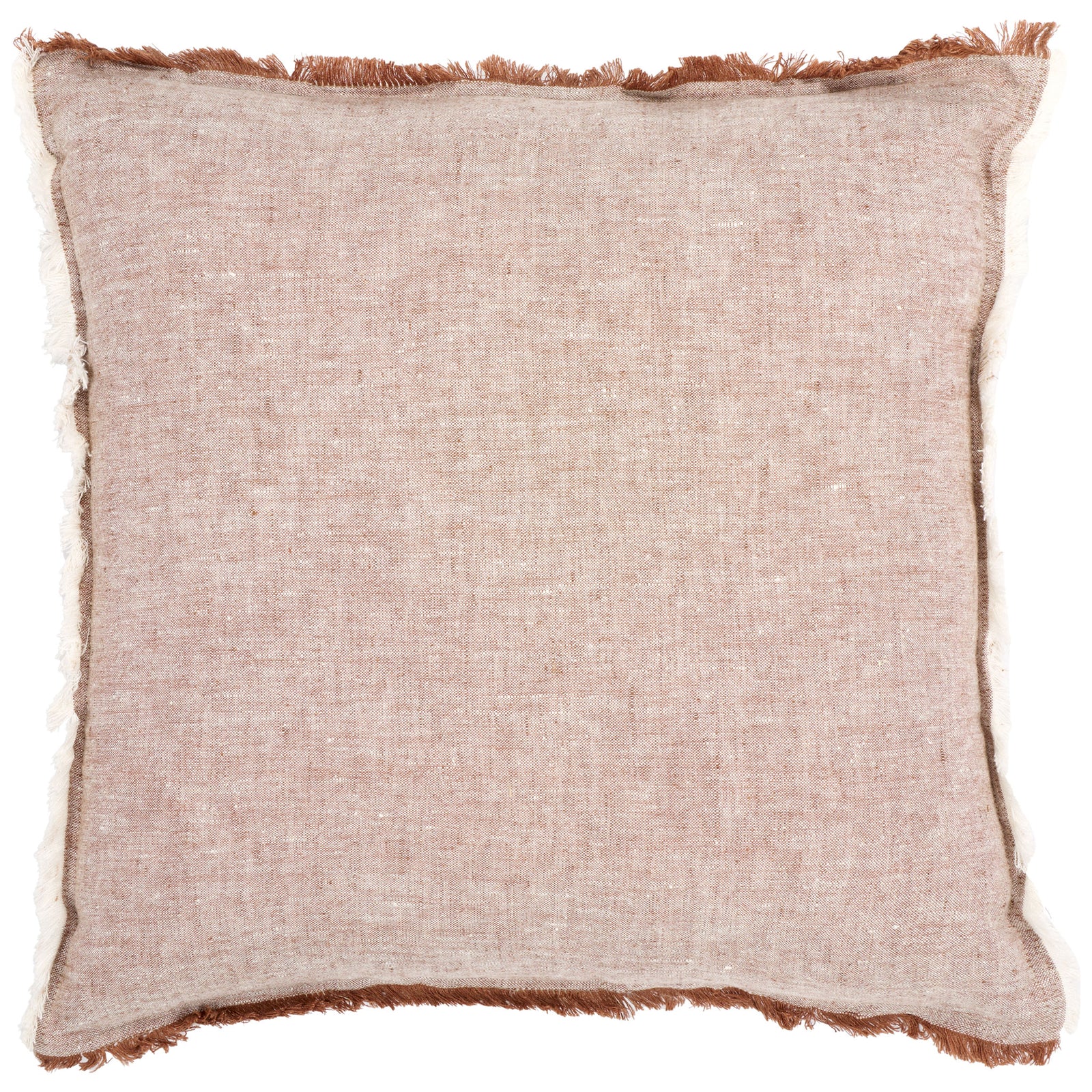 Square blush linen pillow blends a nubby weave with delicate two-tone fringe || PLS8006A-2020 || front_studio