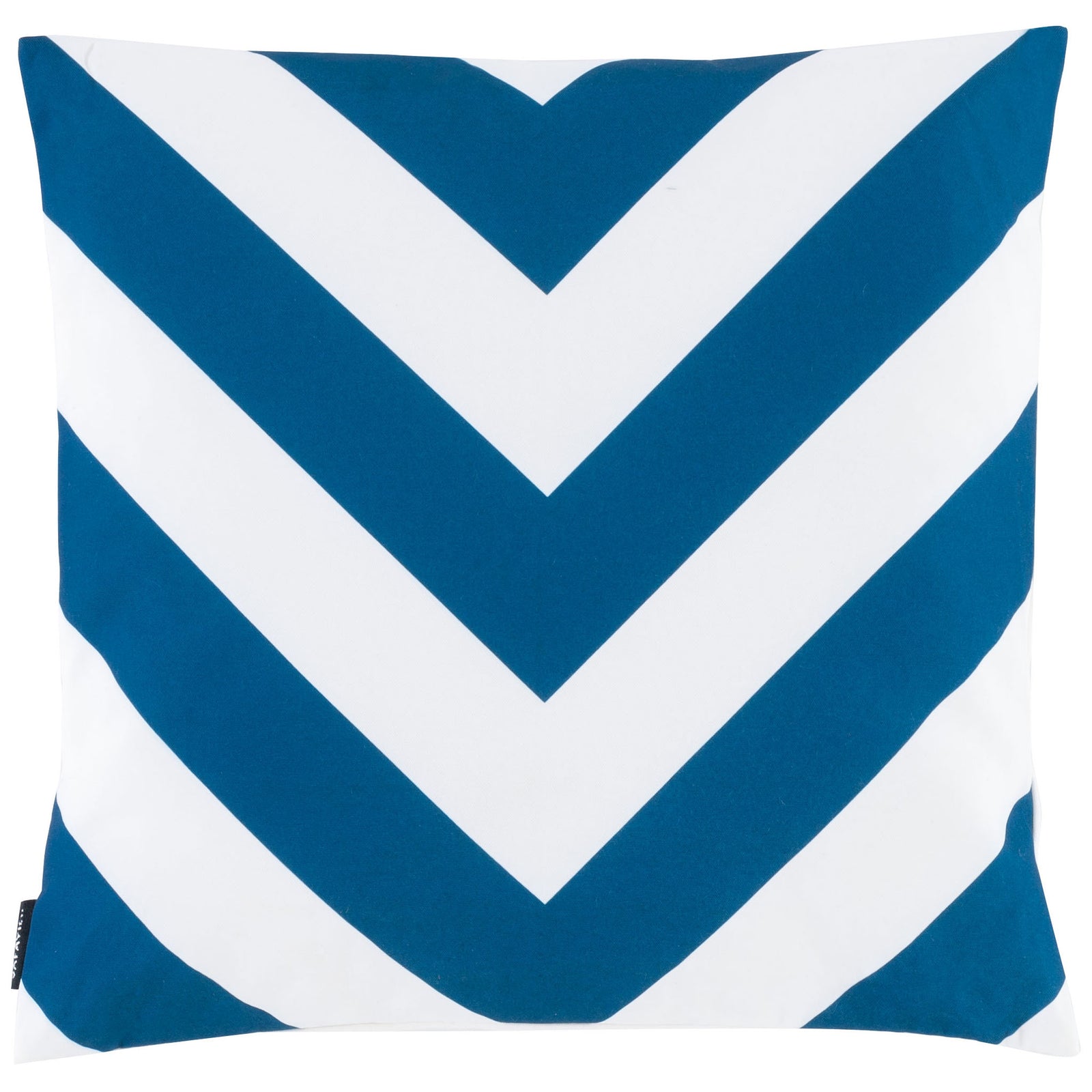 Bold navy and white chevrons give this square outdoor pillow a vivid geometric look. || PPL262C-1818 || front_studio